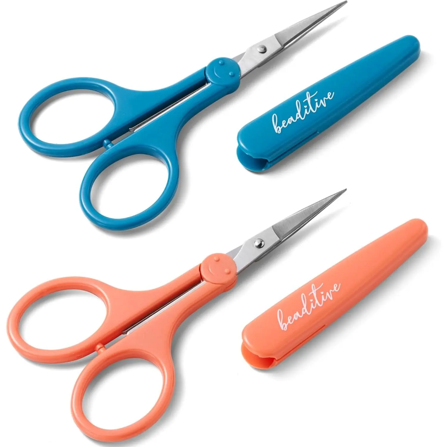 Mid Century Modern 2-Pc High Detail Stainless Steel Scissors Set with Fine Tips, Protective Caps for Paper Cutting, Scrapbooking