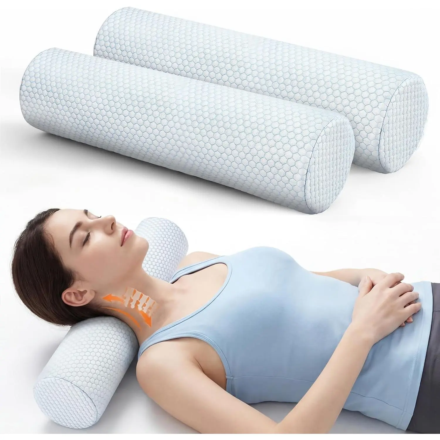 2 Pack Cooling  Roll Pillow for  Memory  Round Cylinder Bolster  Round Support Pillow with Washable Breathable Cover for Sleeping(18 x 4 Inch)