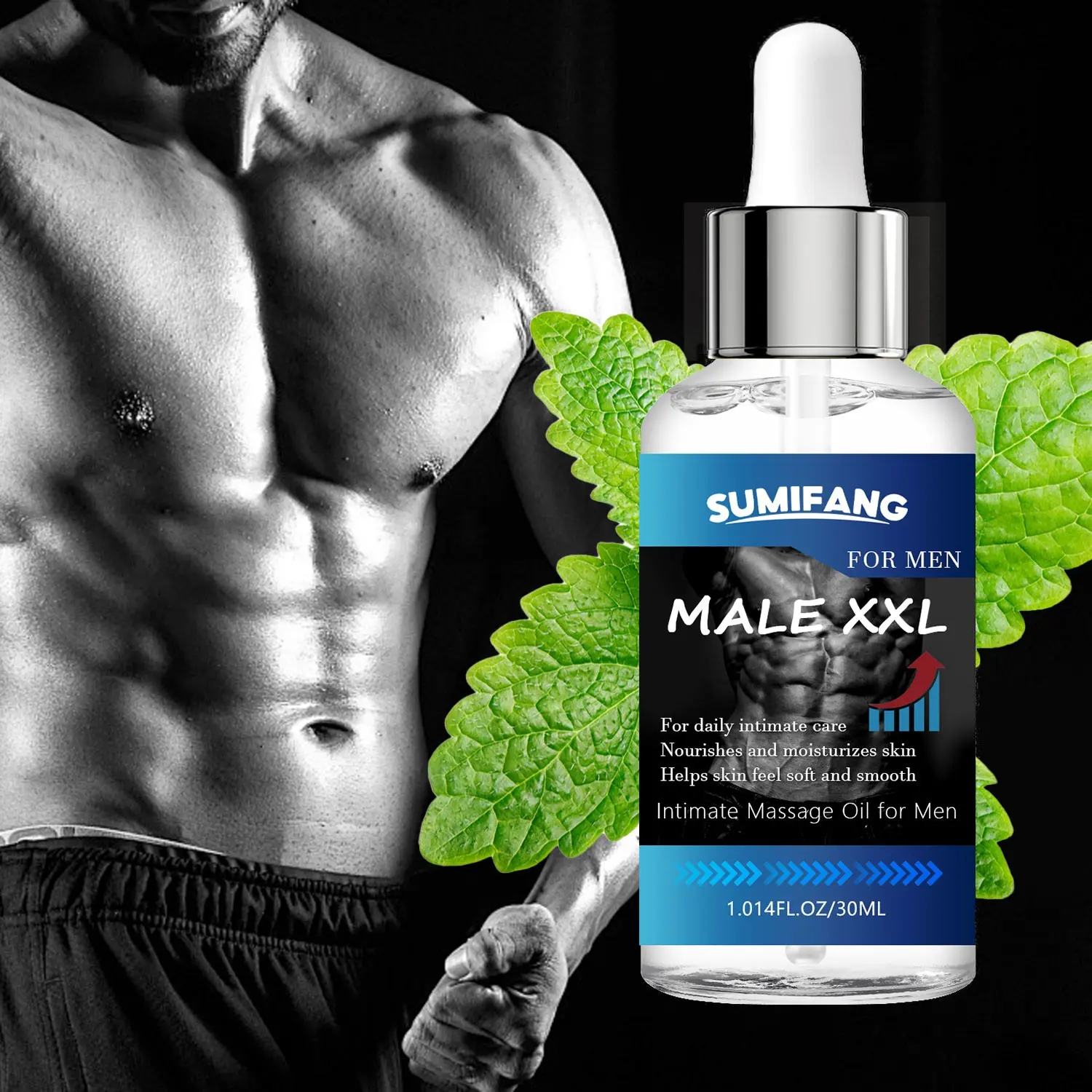 30ML Men's Private Area Daily Massage Oil, Hydrating Moisturizing Body Care, Rich in Seed Oil, Sweet Almond Oil, Menthol, Vitamin E, Moisturizes and Nourishes Skin