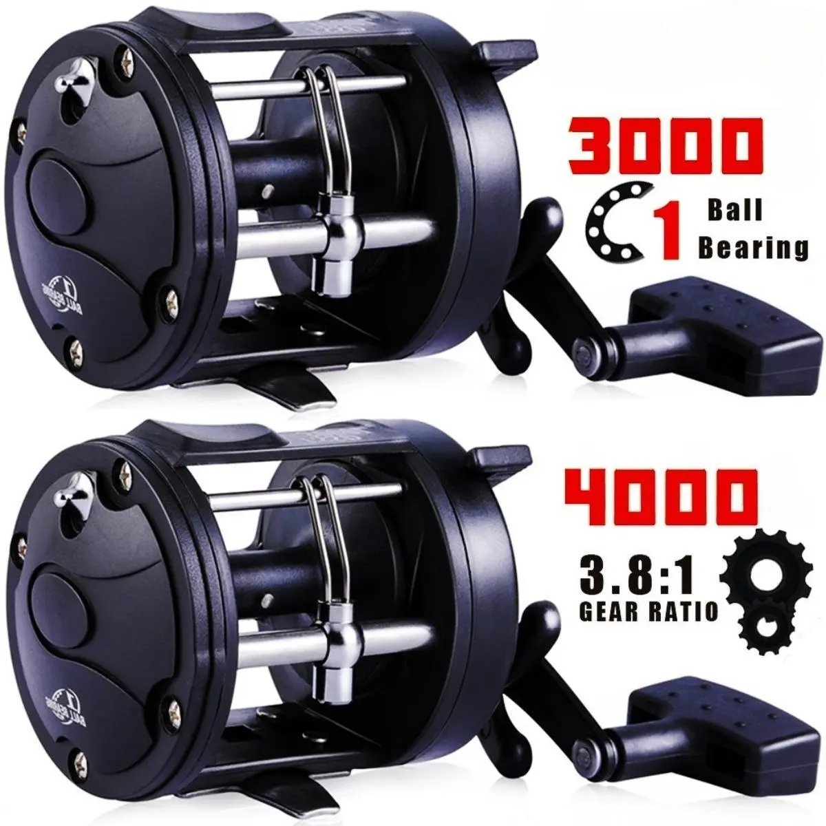 Sea Fishing Reels 3.8:1 Gear Ratio Round Right Hand Spinning Fishing Reel for Saltwater Freshwater Boating Spinning Bass Trout Trolling Fishing Reel