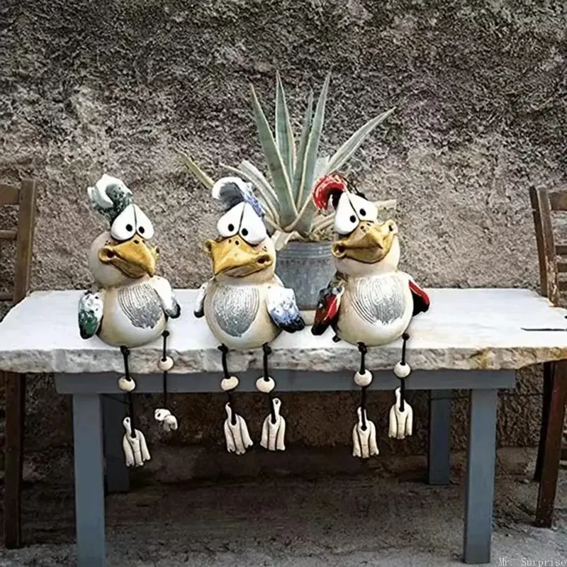 Hand-Painted Resin Chicken Statue Featuring Funny Dull Expression Goofy Design, Lightweight Novelty Decorative Ornament Set, Playful Accent Decoration For Indoor Desktop, Bookshelf, Cabinet Home Interior Arrangement And Funny Gift Giving