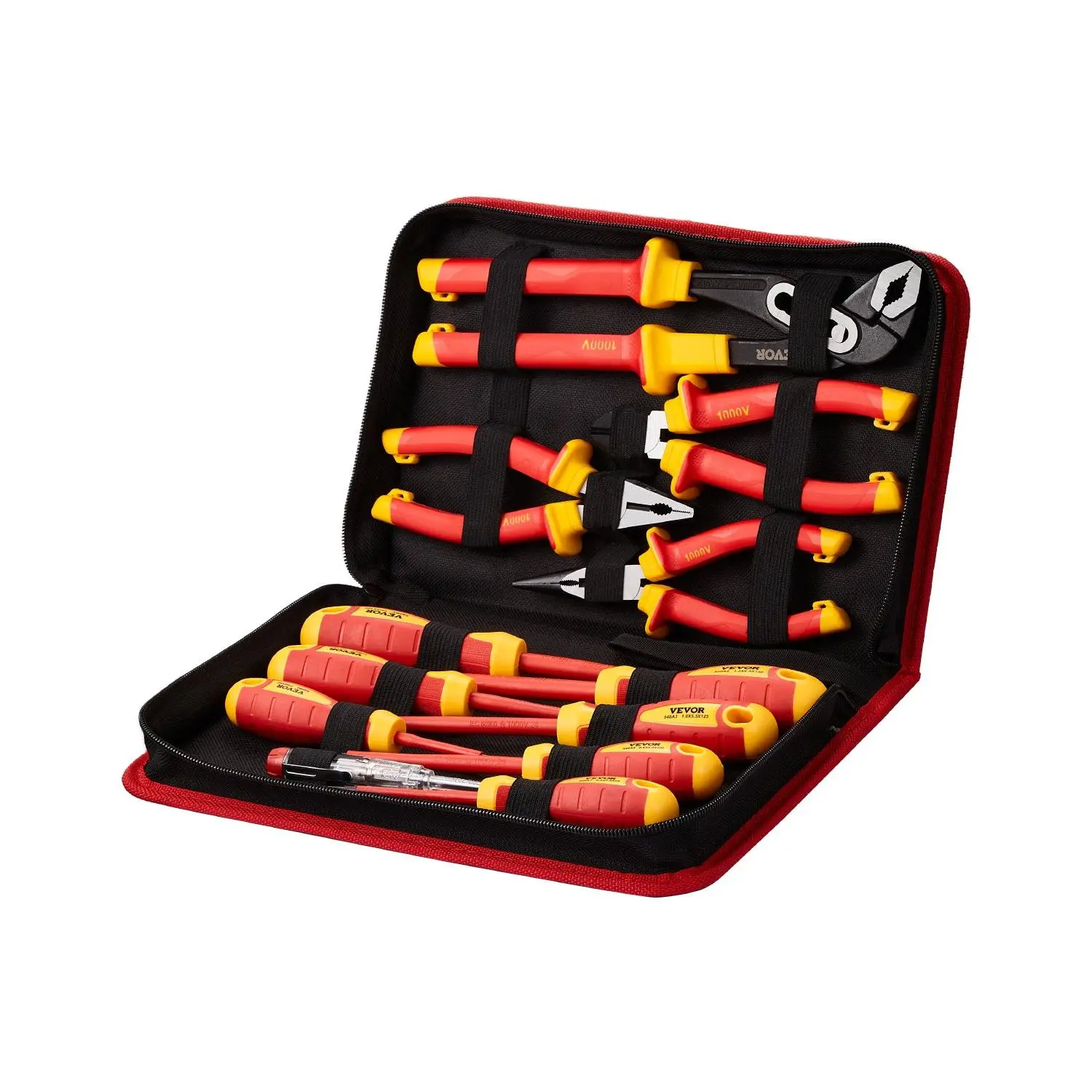VEVOR Insulated Screwdriver Set, 12-Piece Professional Electrical Screwdriver Set, 1000V Insulated Electrician Tool Set, with Magnetic Phillips Slotted Tips, Insulated Pliers, and Diagonal Pliers