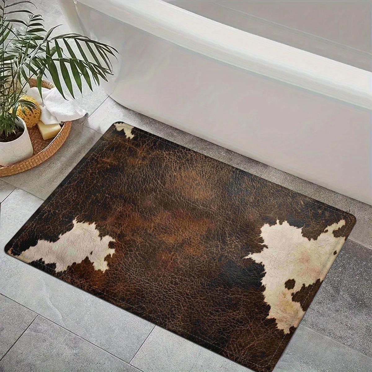 Faux Cowhide Pattern Doormat Flannel Material 0.47inch Thickened Absorbent Non-slip Farmhouse Decorative Mat Soft Lightweight for Door Living Room Bedroom Bathroom Kitchen Laundry Room Machine Washable Home Decoration Mat