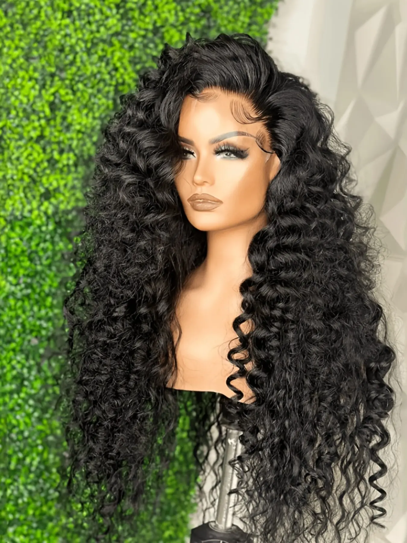 Soft Long 26 Inch 180 Density Natural Black Kinky Curly Synthetic Deep 13x4 Front Lace Wig, Glueless  Synthtic Pre-Plucked Heat Resistant Daily Wear Wig