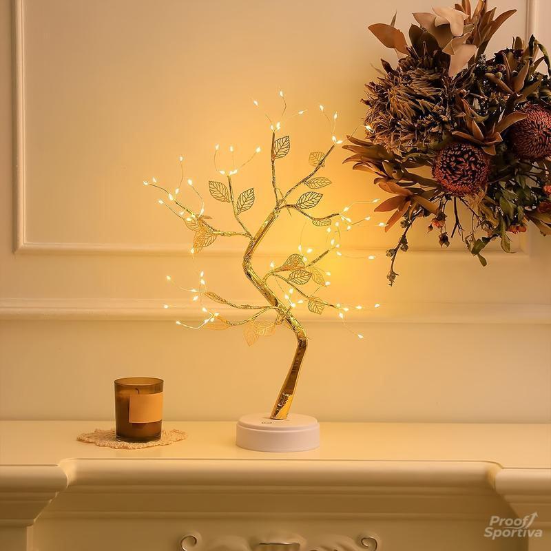 Exquisite Gold Leaf Tree Light with 72 LED Copper Wire String Lights Dual Mode Touch Switch for Valentine Room Bedroom Decorative Lamp