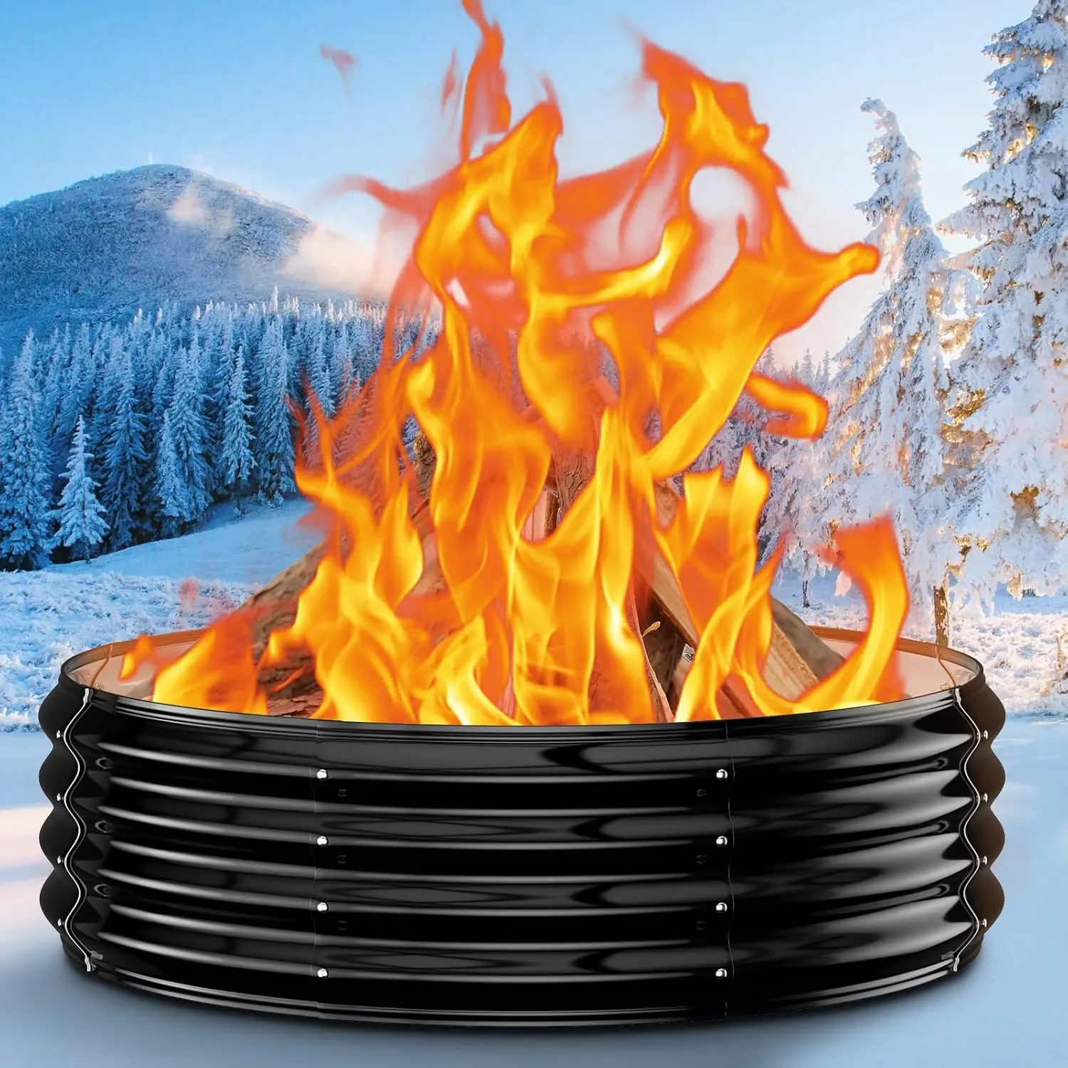 48" Outdoor Fire Pit Ring –   Fire Pit/Fireplace with 12" Deep Design for Outside Backyard Fires – Heavy Duty Galvanized Steel with Heat-Resistant Coating for Patio, Camping & Bonfires