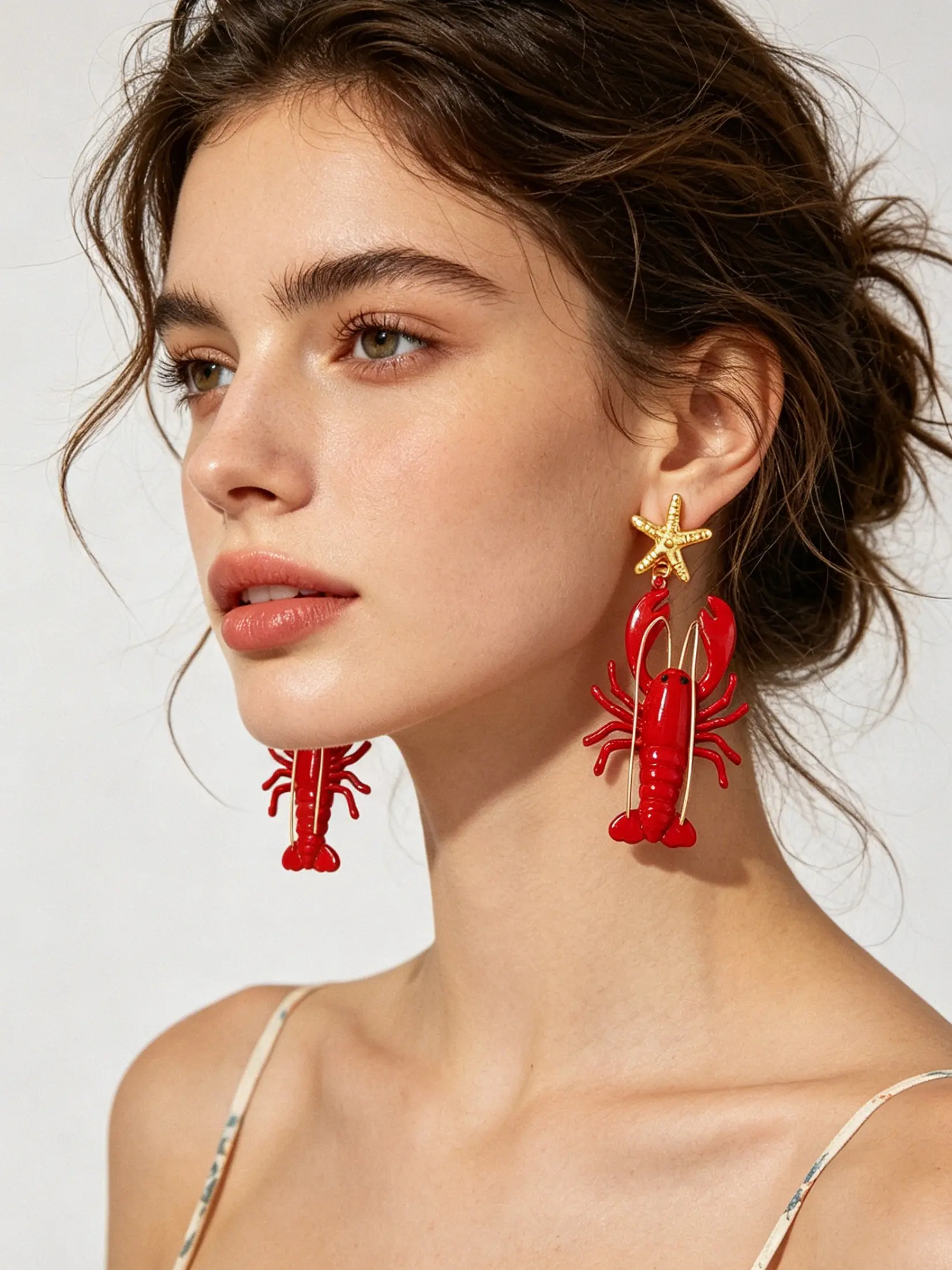 Summer Island Style Starfish Lobster Earrings, Funny 3D Lobster Long Pendant, Unique Vacation Ear Rings, Trendy Beach Jewelry