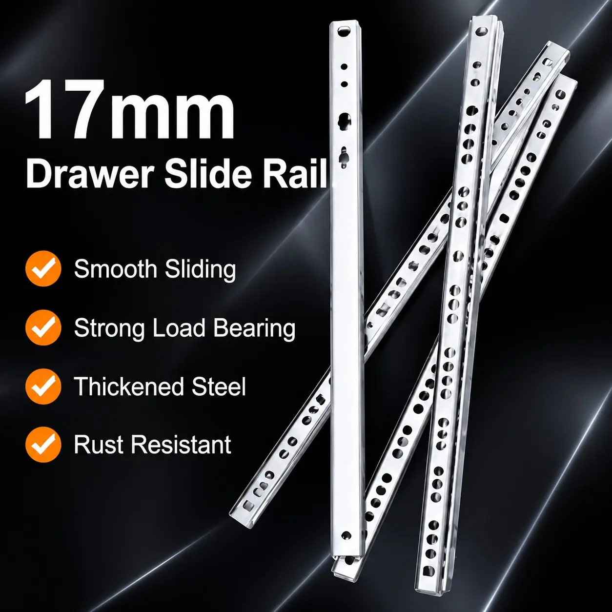 4pcs 17mm Wide Two-Section Bidirectional Drawer Tracks, Thick Steel Ball Bearing Mini Rails, Silent Smooth Side Mount Half Extension Slides