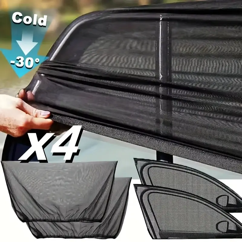 4 Piece Mesh Car Window Screens, Universal Fit for Front and Rear Windows, RV Sunshade, Car Sunshade Curtain, Sun Shade Cover, Camping Comfort, Durable Material, Semi-Transparent, Sun Shades For Car Windows