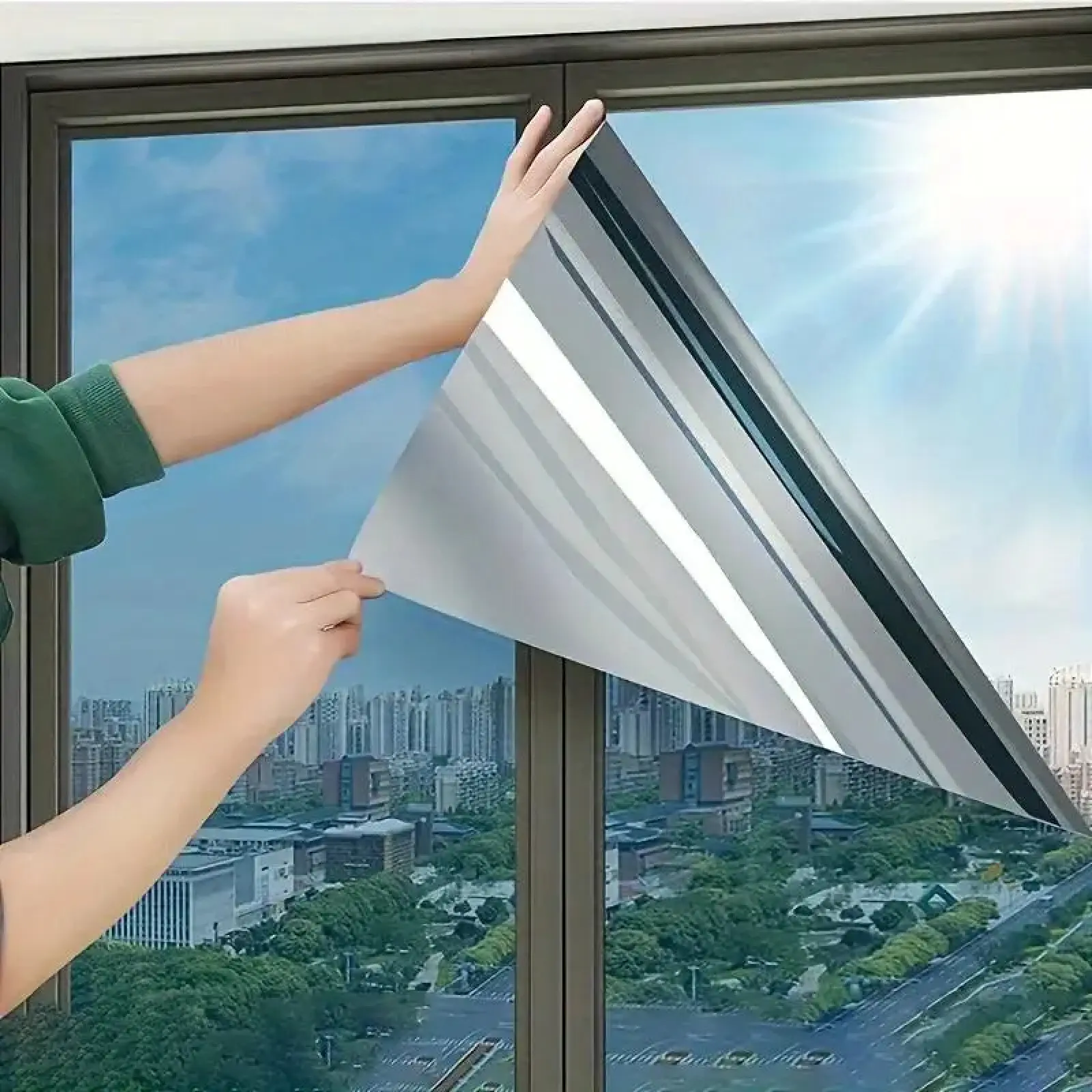Anti-Peeping & Sunshade Window Film,Window Glass Film,Balcony & Office One-Way Perspective Sticker Film, Privacy Window Film