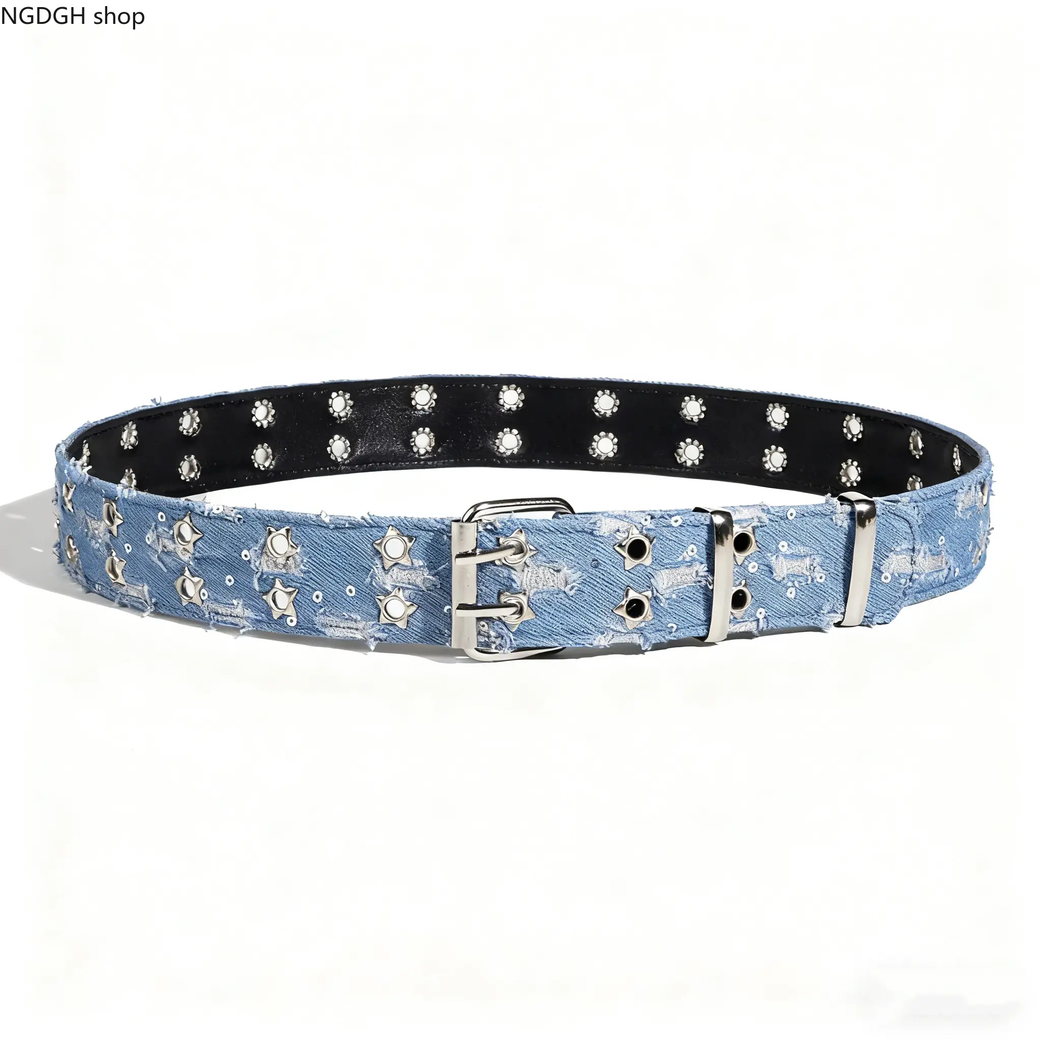 Studded Denim Belt - Star Metal Rivet Jean Belt for Women Men, Distressed Y2K Punk Streetwear Accessory, Trendy Adjustable Casual & Party Fashion