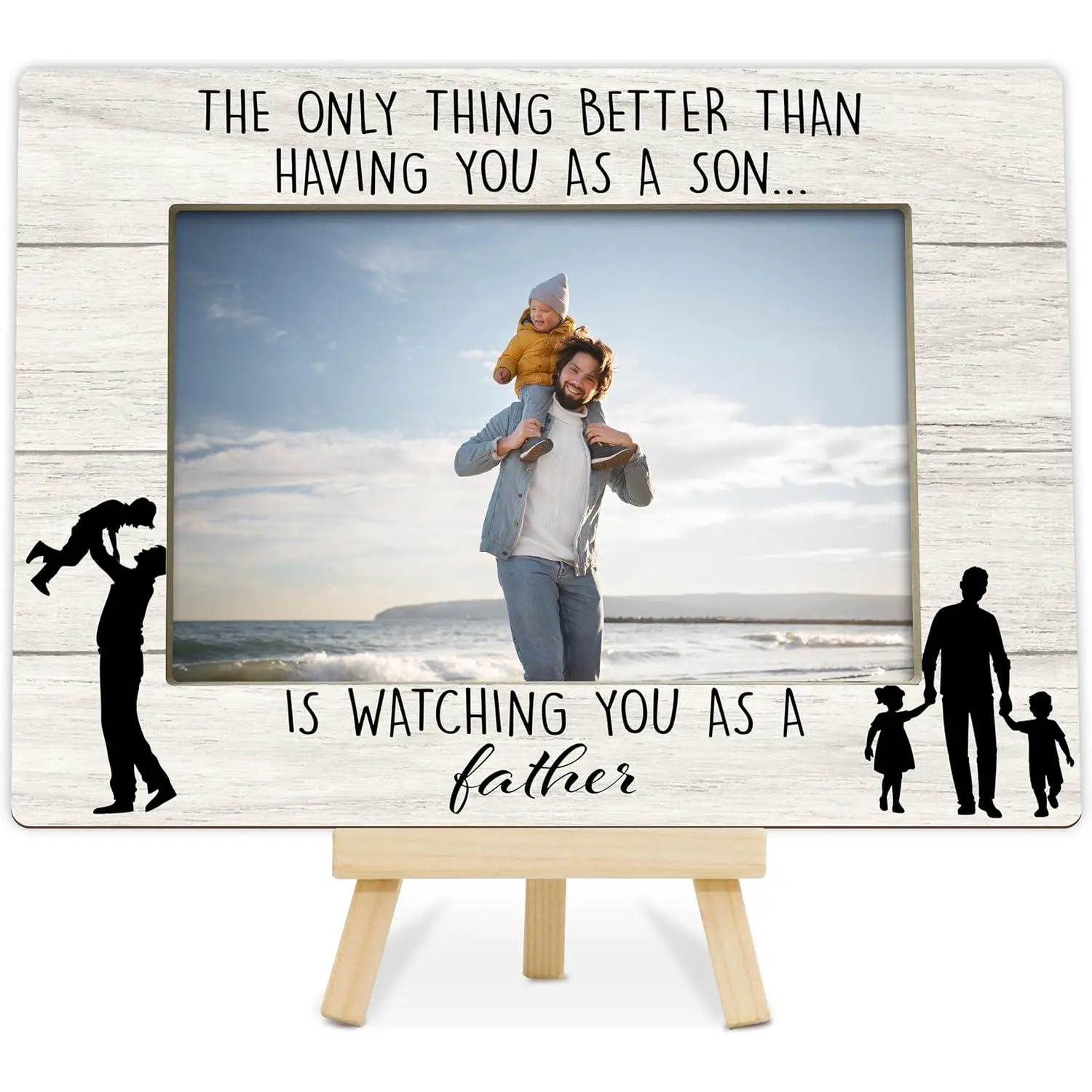 Fathers Day Picture Frame, Dad Photo Frame Wooden Tabletop Keepsake, Gifts from Daughter Son for Dad Birthday Desk Shelf - D05