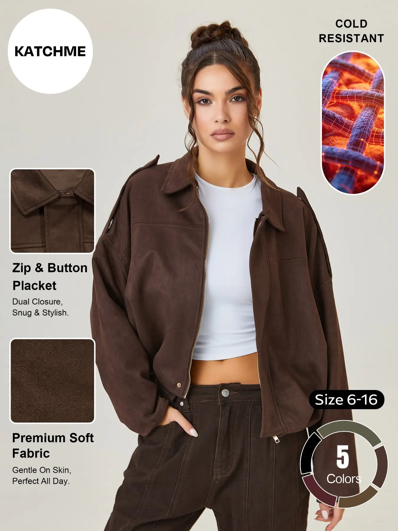 Women's Winter Retro Stand Collar Zipper Long Sleeve Windproof Jacket, Casual Comfortable Solid Color Loose Outerwear, Versatile Warm Daily Wear#TikTokMadeMeBuyIt#Outerwear#FindYourStyle