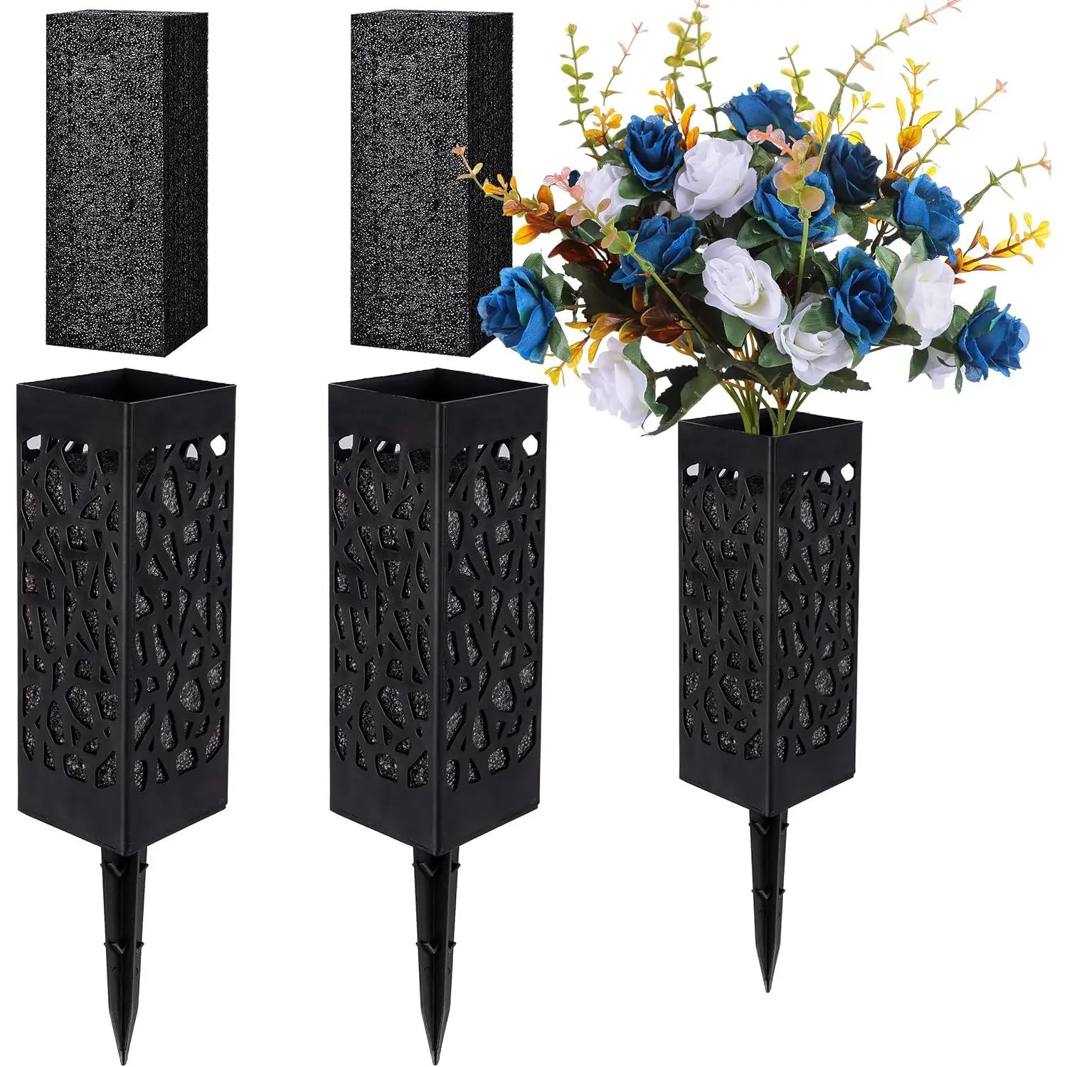 Cemetery Vases with Spikes and Foam - Cemetery Flower Holders with Black Drainage Hole, Perfect for Cemetery Grave Decoration (2)