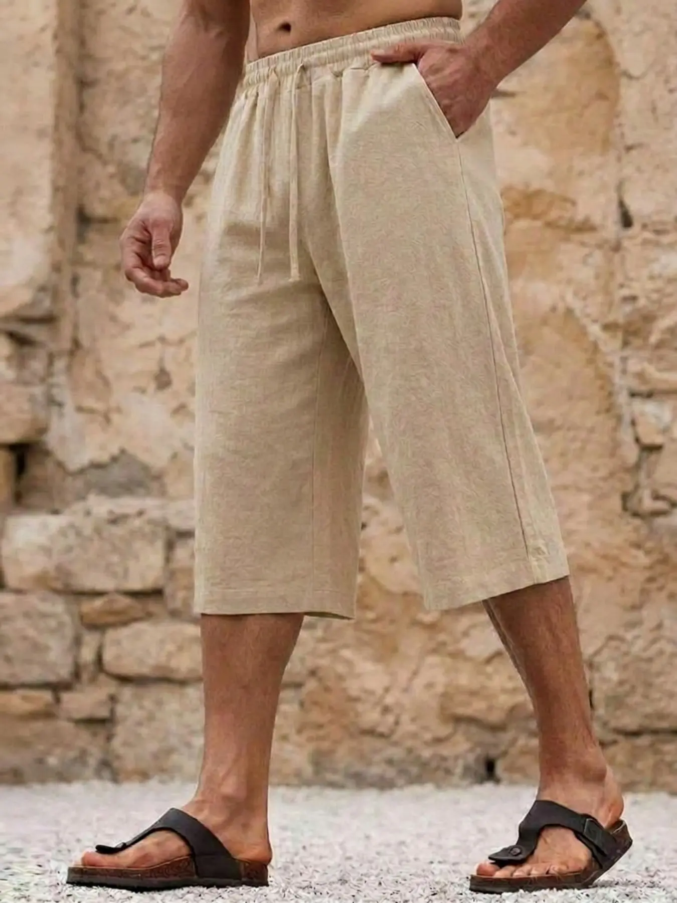 Men's Fashion Casual Loose Baggy Oversized Linen Three-Quarter Pants Trouser, Breathable Comfort, Ideal for Golf Beach Tennis, Perfect for Indoor Outdoor Activities