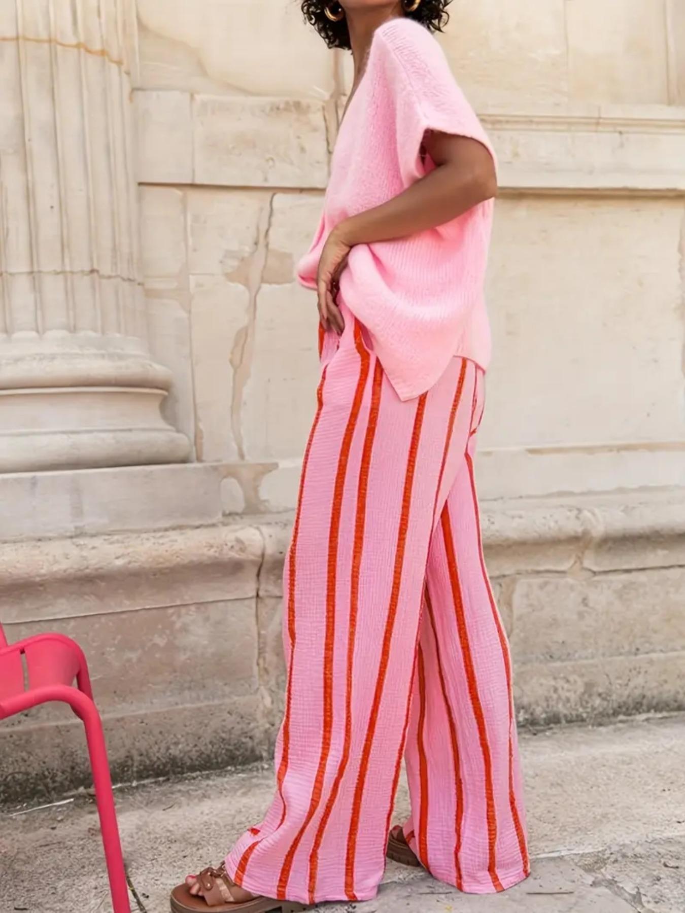 Women's Striped Print Wide Leg Pants, Casual Comfy Trousers for Daily Wear, Ladies Bottoms for All Seasons