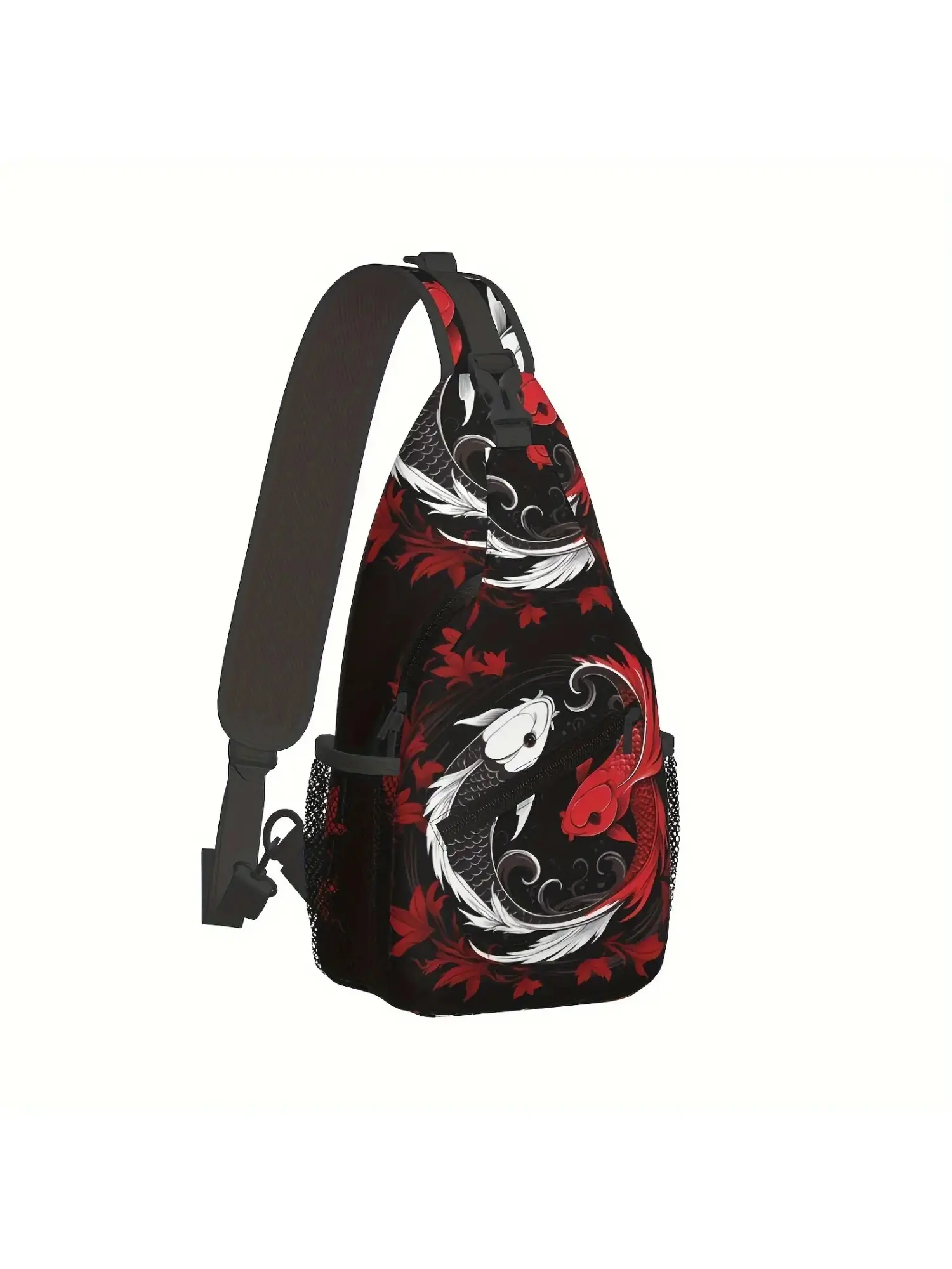 Mens Crossbody Chest Bag Designed for Hiking, Outdoor Chest Bag Two Koi Tai Chi Yin Yang Shoulder Bag Folding Large Capacity Fashion Durable Can Be Used For Shopping, Work, Leisure Travel Beach Bag Fishing Backpack Adjustable Chest Pack