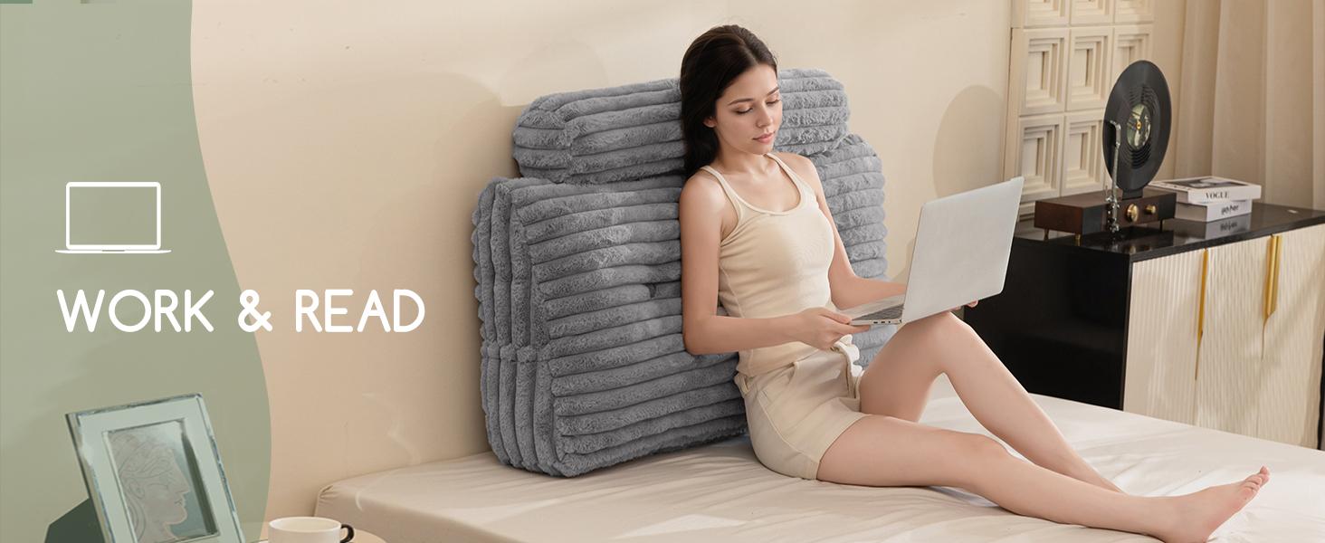 Triangular Headboard Wedge Pillow with a Cylindrical Pillow and Filling, Daybed Pillows for Sitting up, Reading or Working with Removable Cover,Twin 39.4"x19.7"