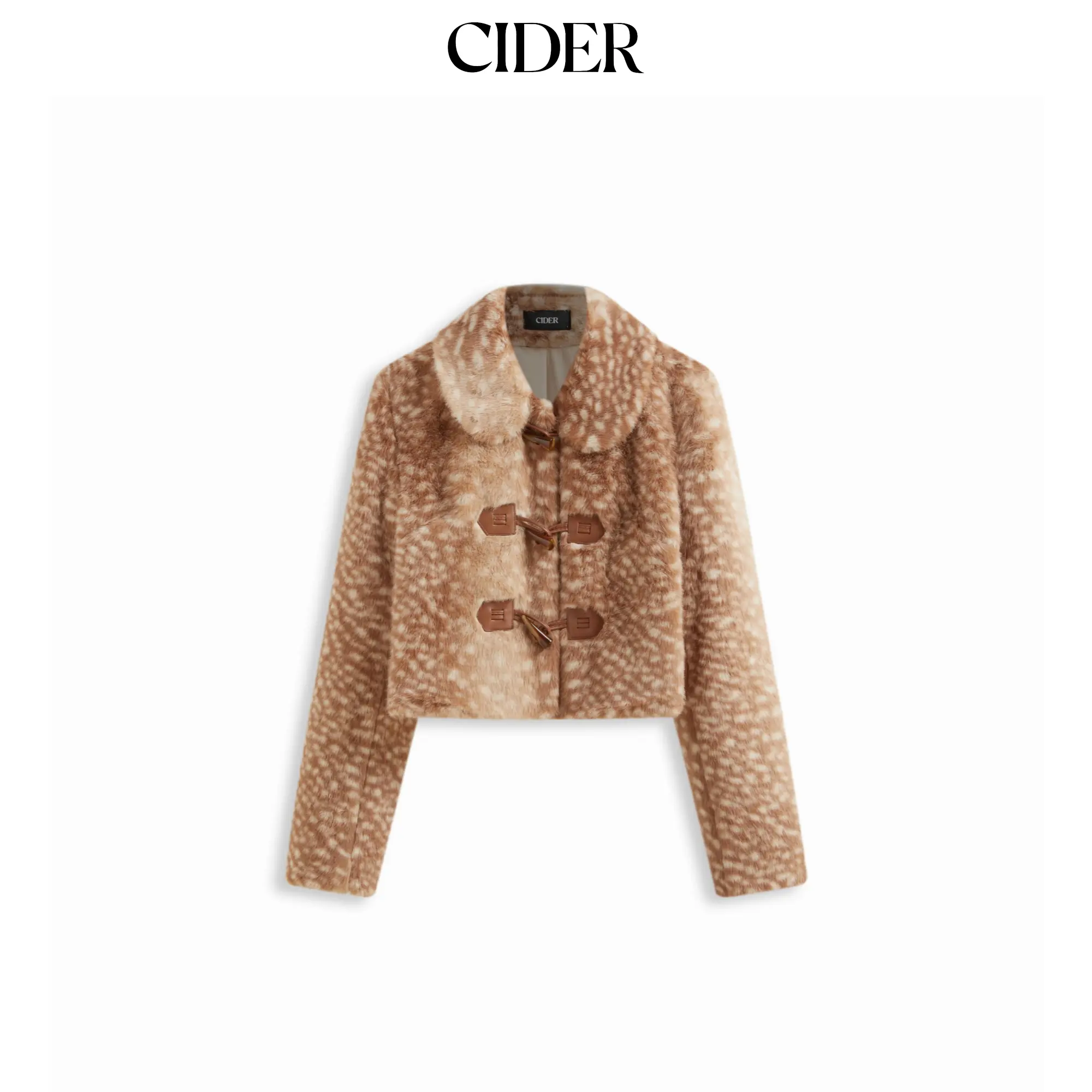 Cider Deer Print Faux Fur Collar Toggle Button Crop Jacket SummerFinds