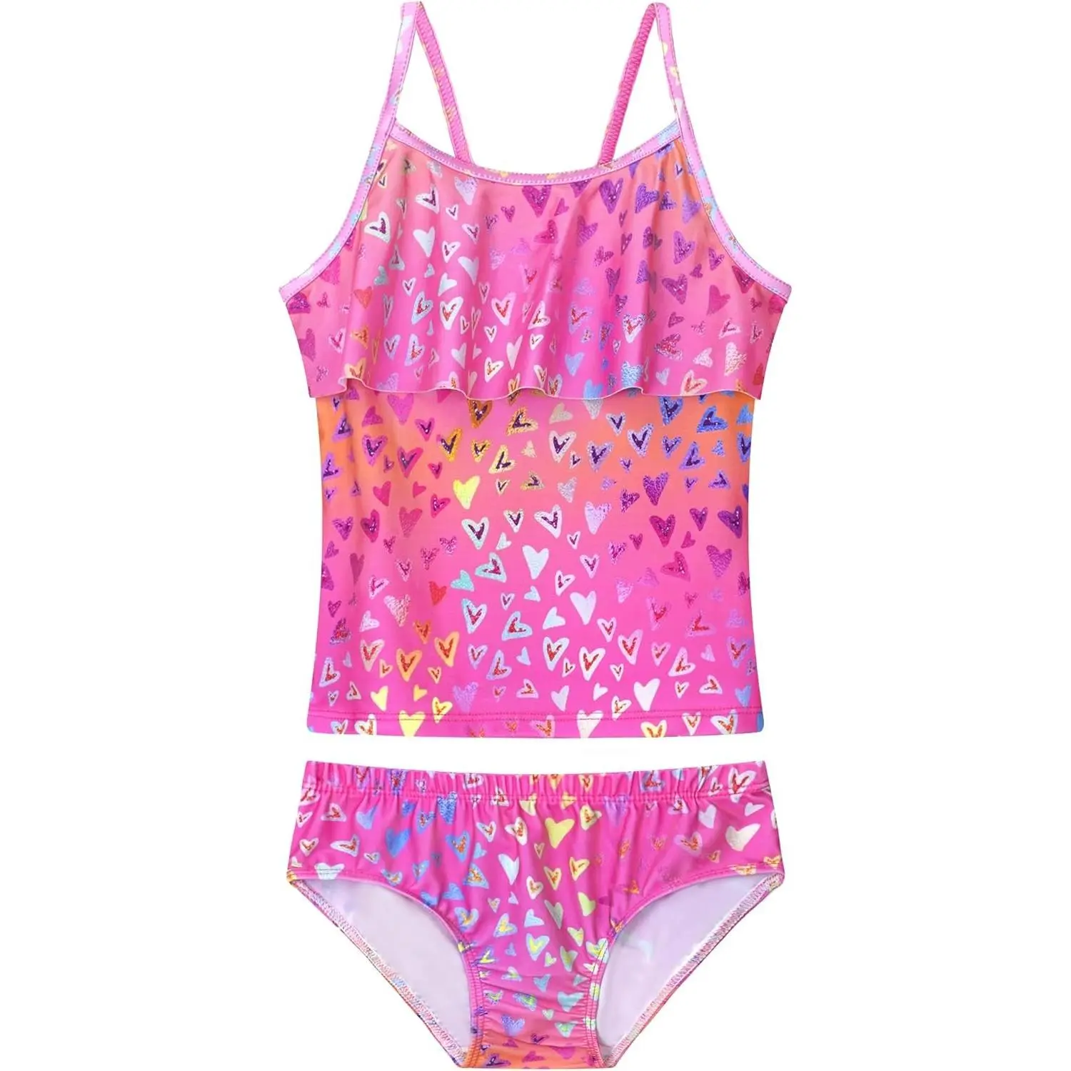 Girls' Tankini Swimsuit UPF 50+ Ruffle 2-Piece Bathing Suit, Full Coverage Kids Swimwear Ages 2-14 Years(Gift)
