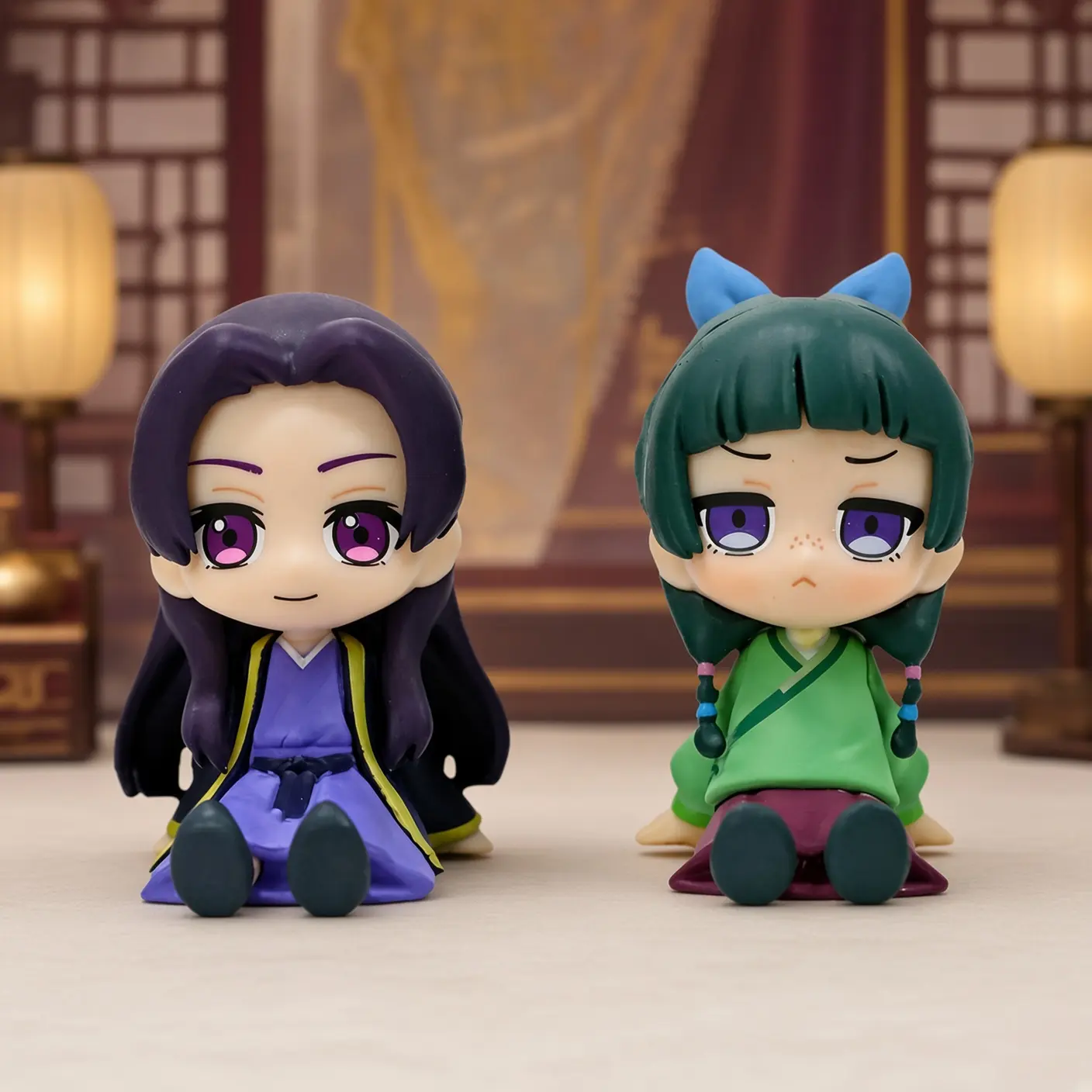6.3cm The Apothecary Diaries 2Pcs Chibi Figure Set, Maomao & Jinshi Sitting Pose Mini PVC Anime Figures, Cute Collectible Model Desktop Cake Topper Decor Gift for Anime Fans