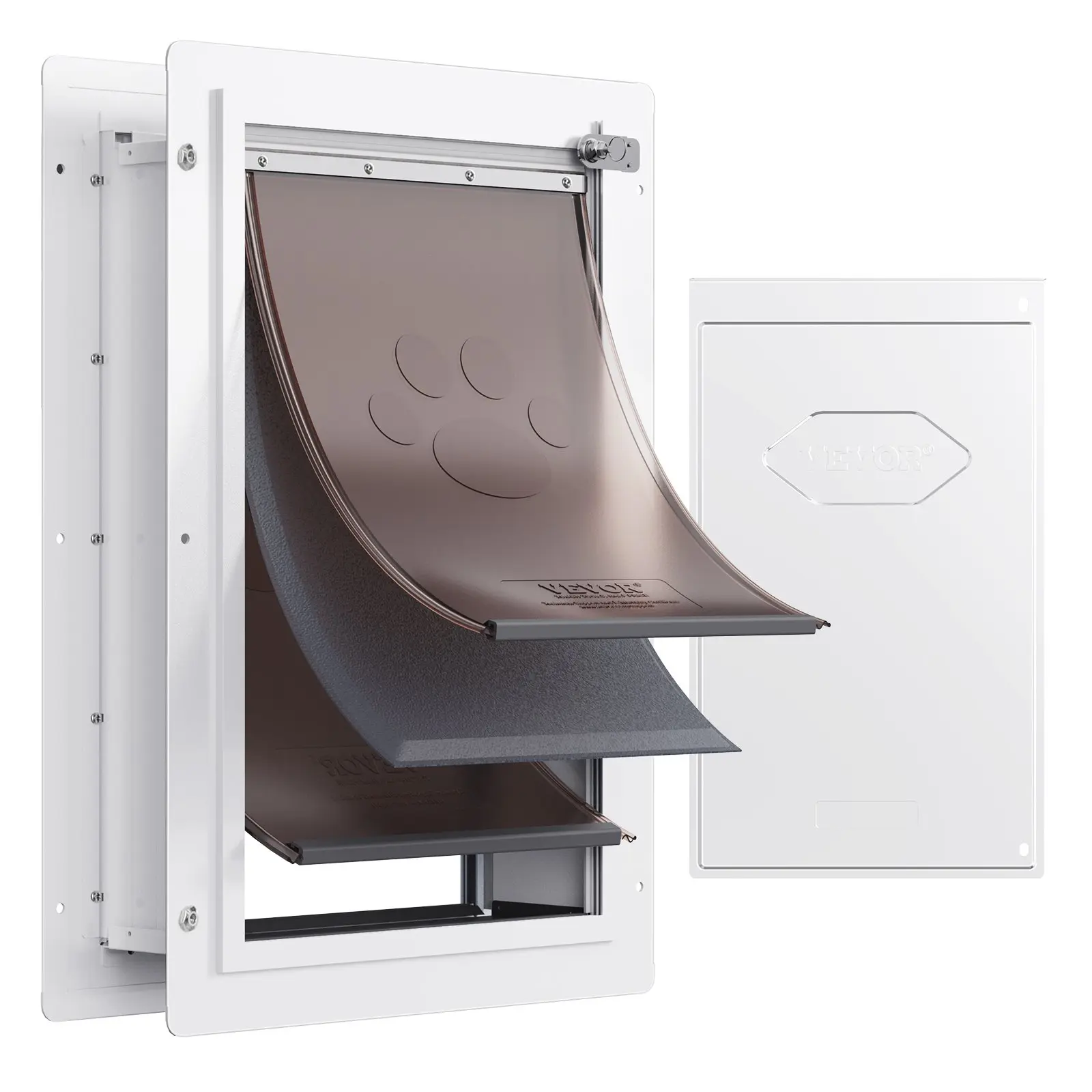 【Summerfinds】VEVOR Pet Door, 9.29" x 13.19" Metal Frame with Lock and 3-Flap System, Weatherproof Doggy Door, Easy to Install in Interior or Exterior Walls, Pet Door Suitable for Cat Doggie Kitties (White-Small)