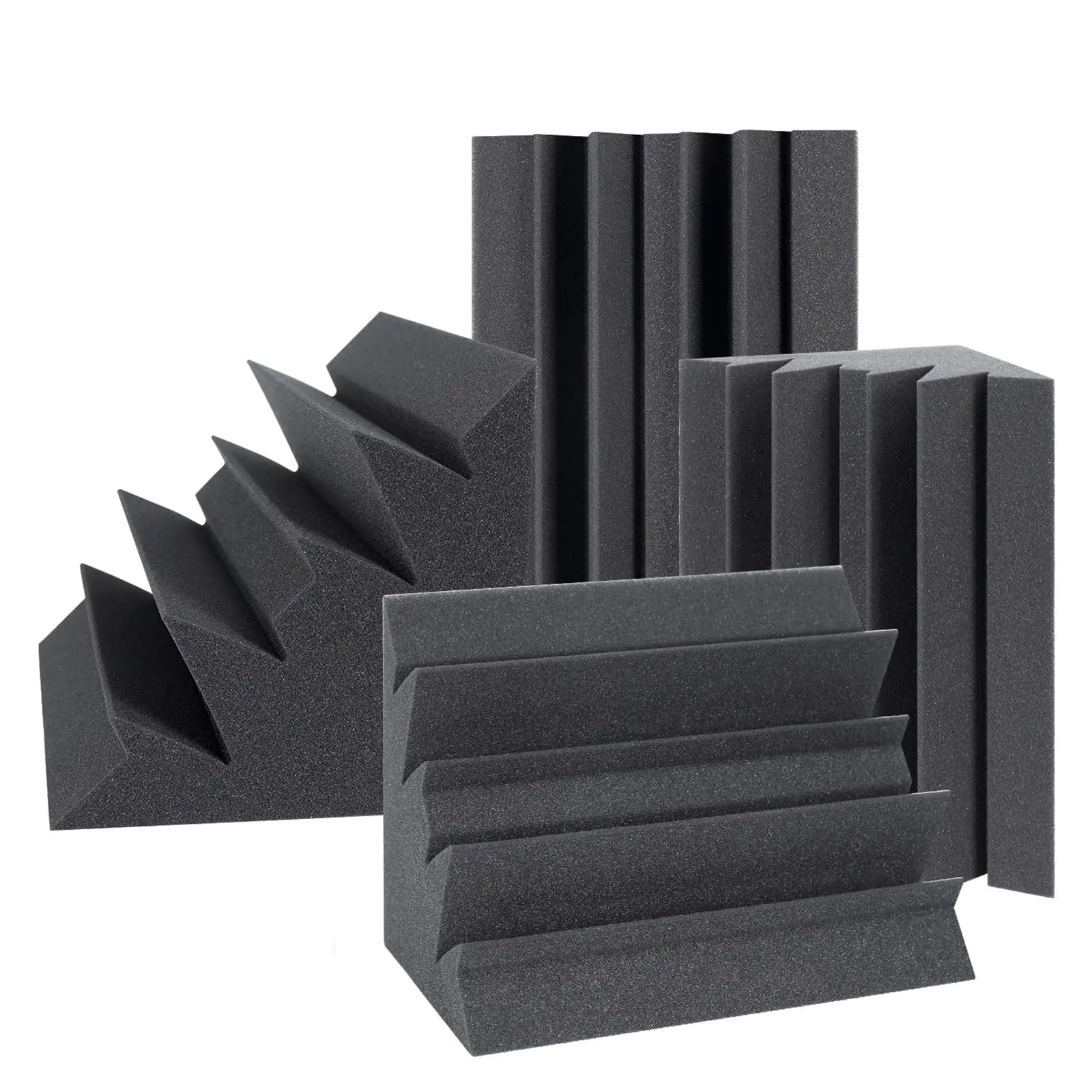 4 Pcs Bass Trap Corner Acoustic Foam Panels, Large Size 20×20×30cm, Dampen Low Frequency Resonance, Install on Wall Corners to Boost Sound Clarity, Professional Acoustic Treatment Panels for Recording Studio, Live Stream, Podcast & Home Theater