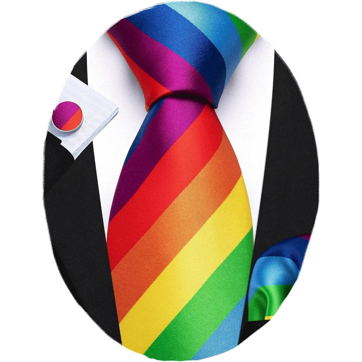 Men's Classic Stripe Woven Silk Tie Set, Includes Necktie, Pocket Square and Cufflinks for Formal Party, Business Occasions, Set Includes Tie
