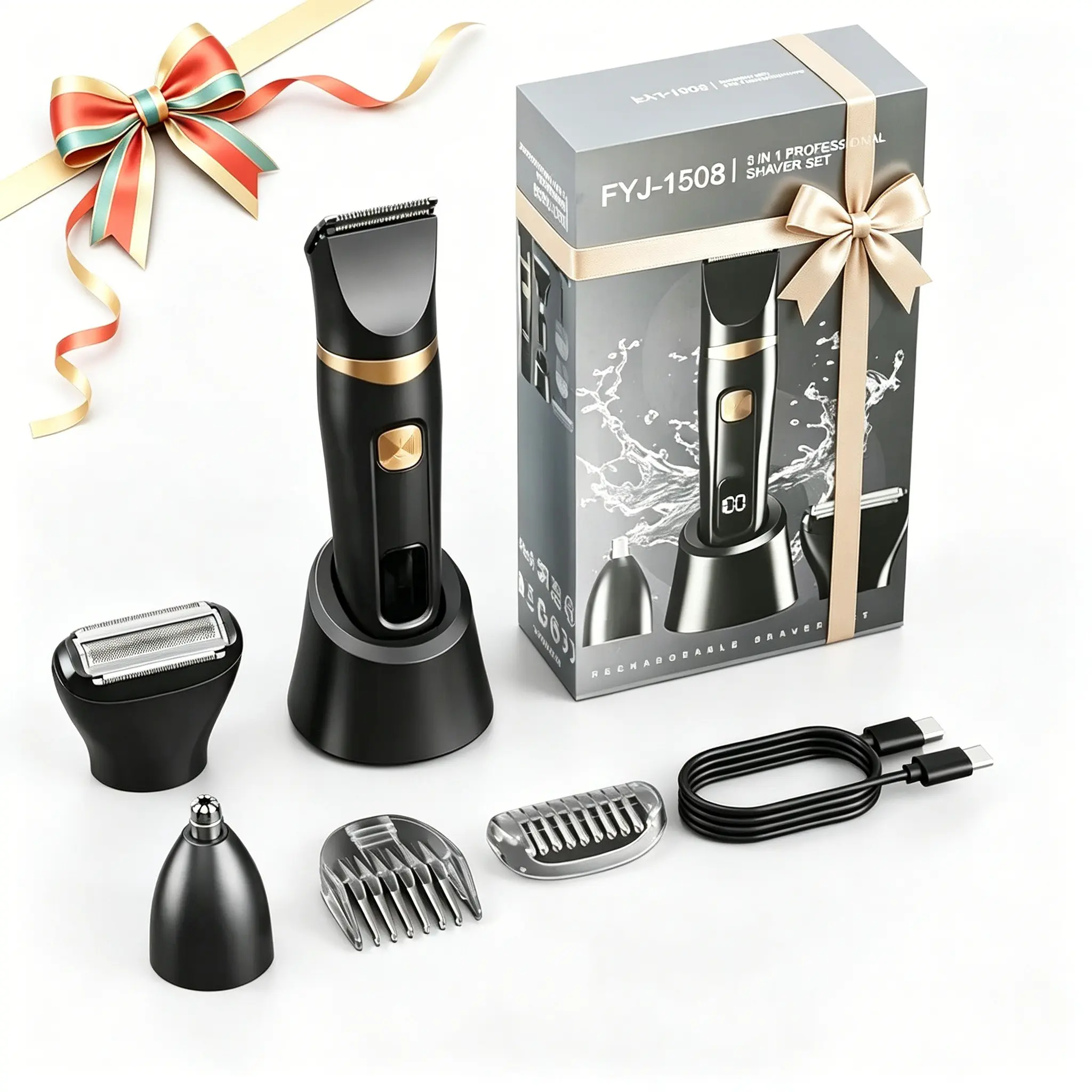 Men's 3-In-1 Multi-Function Grooming Trimmer, Wireless Rechargeable Razor, Detachable Attachments for Beards, Brows, Nose Hair, Portable Gift