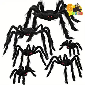 6 Pack Multi Size Giant Red Eye Spiders Haunted House Garden Decor Halloween Party Prop Scary Prank Decoration