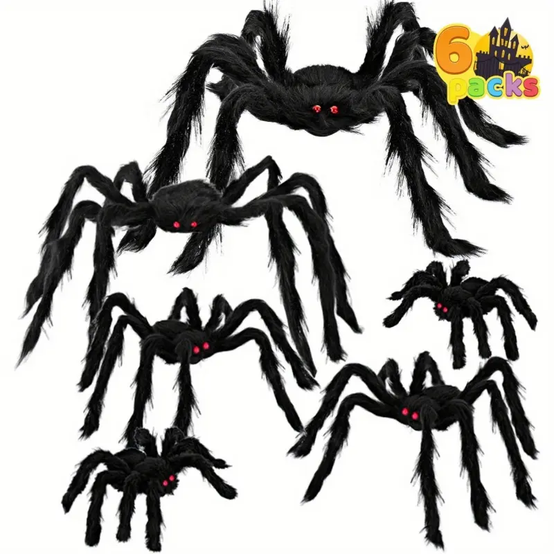 6 Pack Multi Size Giant Red Eye Spiders Haunted House Garden Decor Halloween Party Prop Scary Prank Decoration