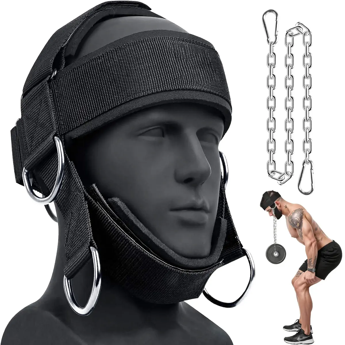 Pro Grade Neck Harness for Strength Training - Heavy Duty Head Harness for Neck Flexion & Extension, Adjustable Chin Strap Weight Lifting Gear for MMA, Boxing, Football, Wrestling & Home Gym
