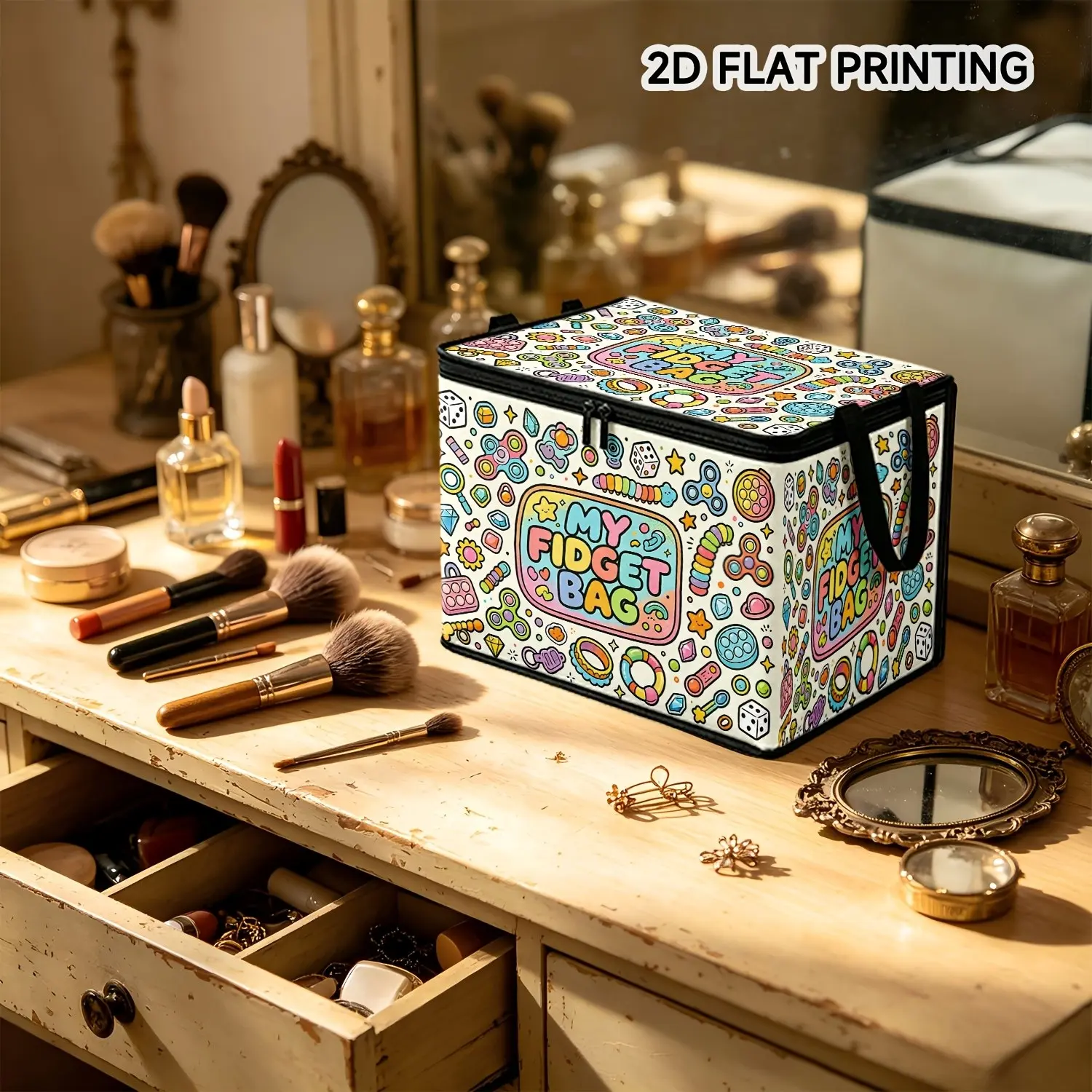 1pc Full Print Fidget Spinner Storage Box, Foldable Fabric Organizer for Home Decor, Reusable & Stylish, Collapsible Organizer, Ideal for Bedroom, Closet, Desk