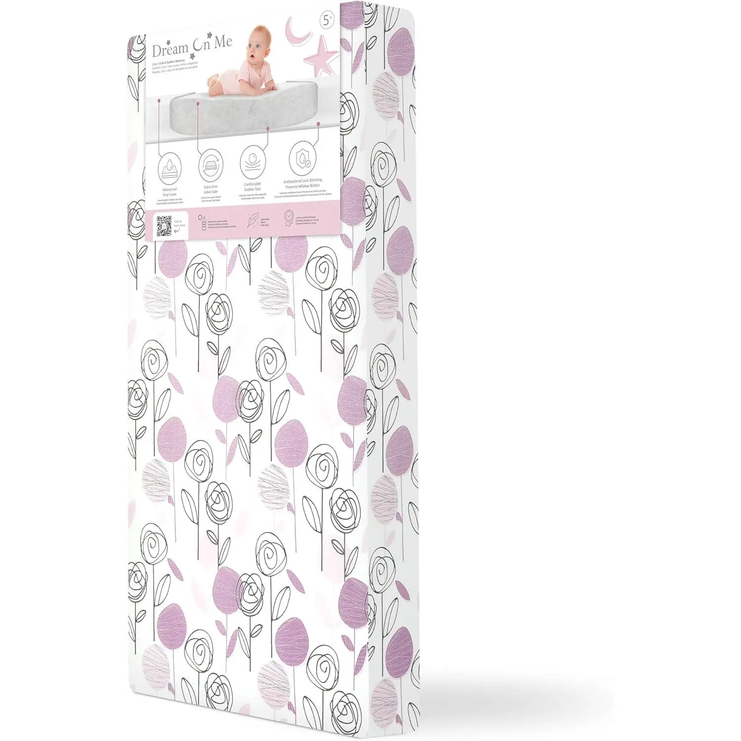 Unisex 5" Thick Dual-Sided Full Size Crib Mattress - Breathable, Waterproof Cover, Low Chemicals, Gold Certified, Infant & Toddler Compatible