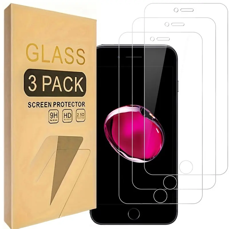 iPhone 7/8 Se Screen Protector, 3-Pack Tempered Glass, Case-Friendly Design, Anti-Scratch & Bubble-Free Protection