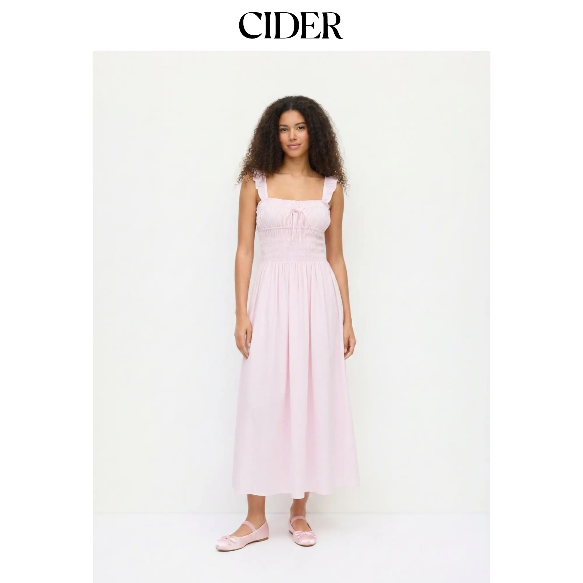Cider Cotton-blend Ruched Ruffle Sleeve Shirred Milkmaid Maxi Dress SohoChic