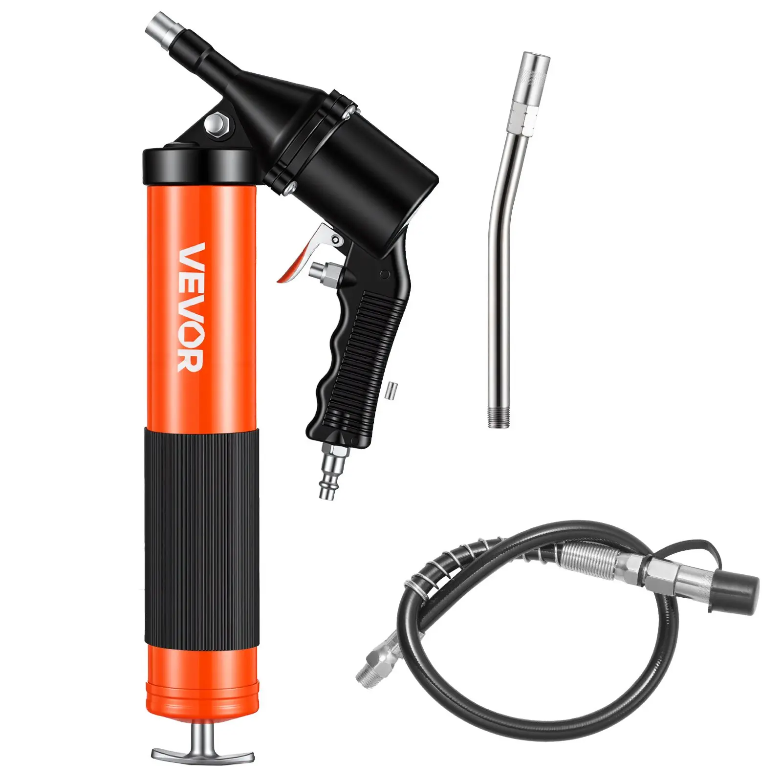【DealsForYouDays】VEVOR Grease Gun, Continuous Cycle Heavy Duty 6000 PSI High Pressure, Pistol Grip Grease Gun Kit with 14 oz Capacity, Includes 18-Inch Flex Hose, 1 Extension Rigid Pipe, 2 Flat Nozzles for Automotive