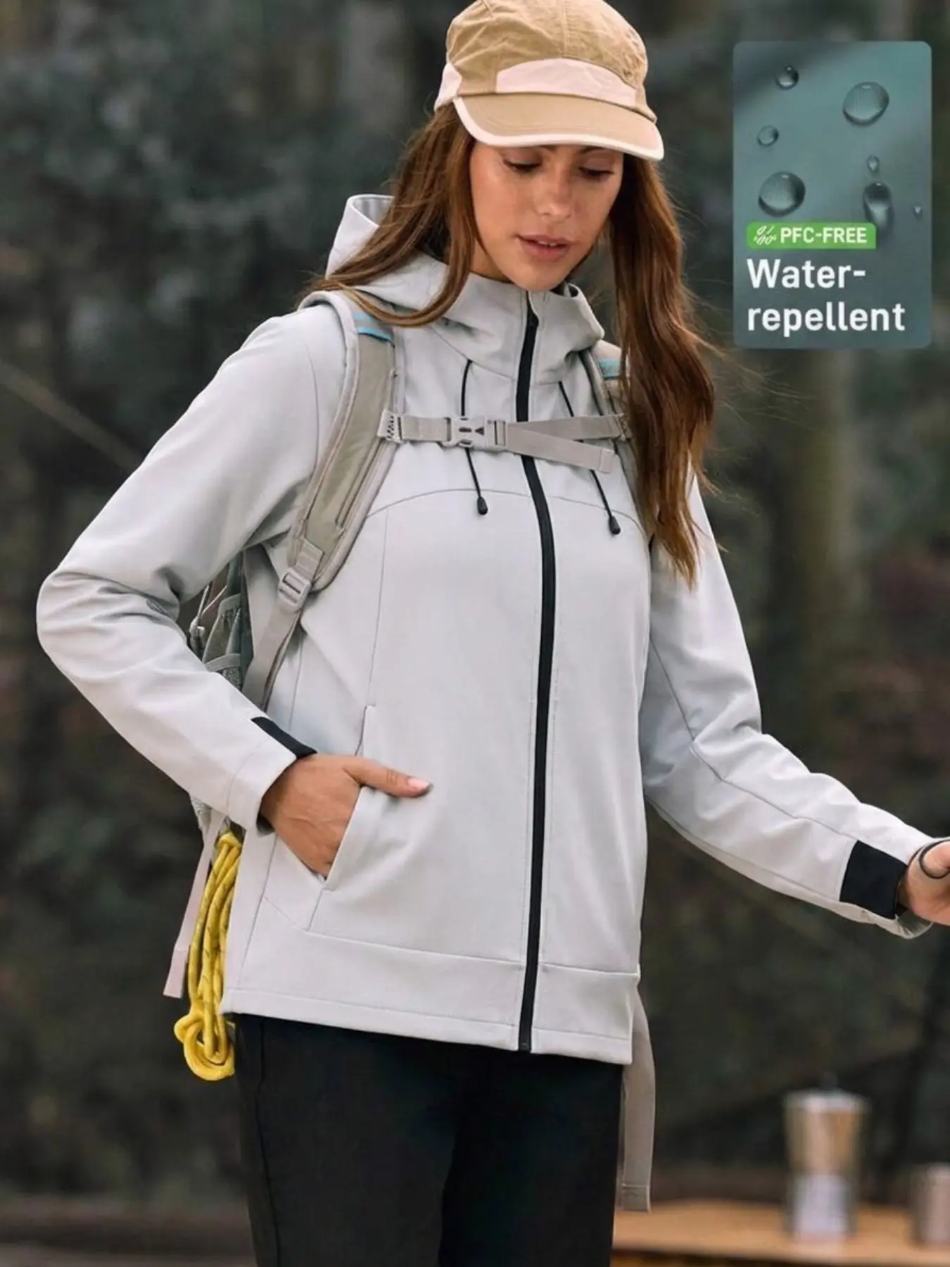 Unisex Colorblock Hooded Softshell Jacket, Waterproof Windproof Full Zip Outdoor Hiking Coat, Adjustable Drawstring Pockets