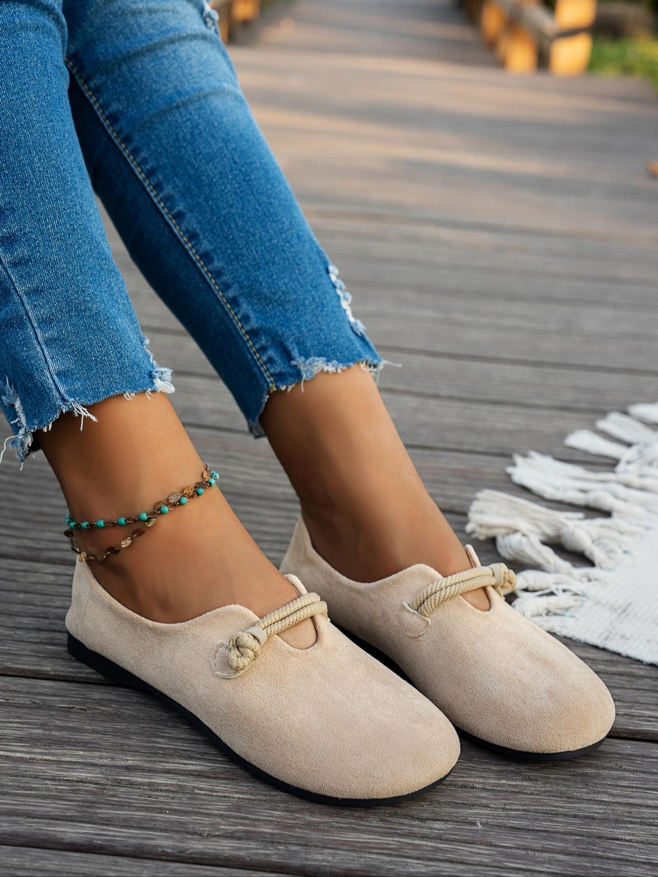 Women's Solid Color Flats, Casual Comfortable Flat Shoes for Daily Wear, Lightweight Breathable Shoes for Women & Girls