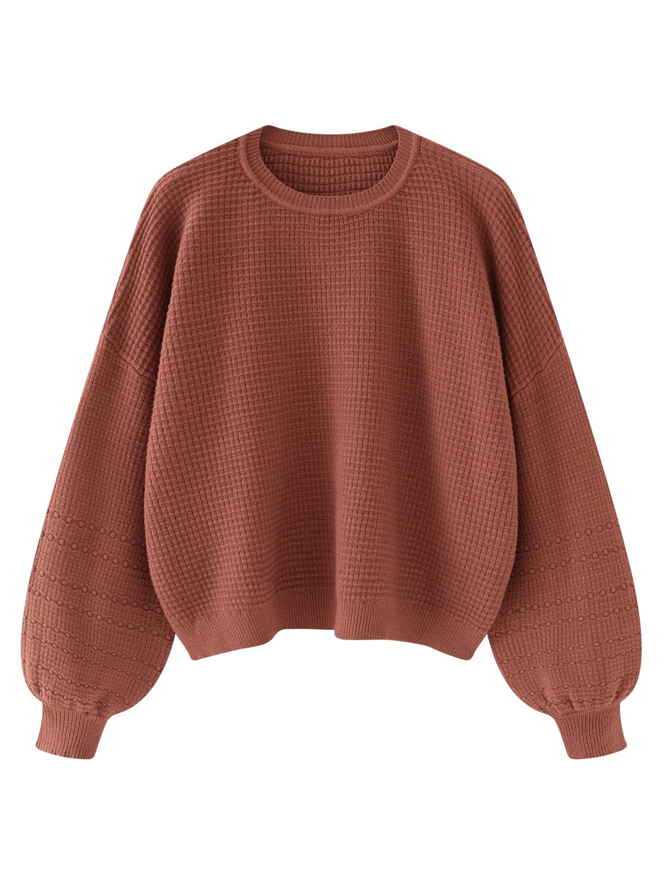Women's Oversized Lantern Sleeve Crew Neck Pullover Sweater, Casual Loose Knit Jumper Top, Autumn & Winter Clothes