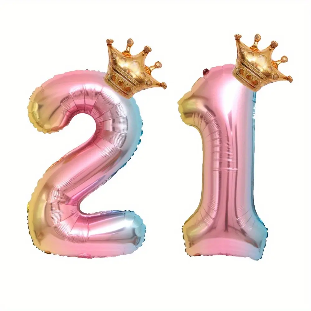 6pcs Crown Gradient Rainbow Balloon Set, 81cm/32inch, Numbers 21-29, Perfect for Birthday Parties, Anniversary, Valentine's Day Decorations, Birthday Party Decorations