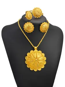 1set 7.7cm Big Pendant Necklace Earrings Bracelet Rings African Ethiopian Jewelry Sets Eritrean Arabic Wedding Decor