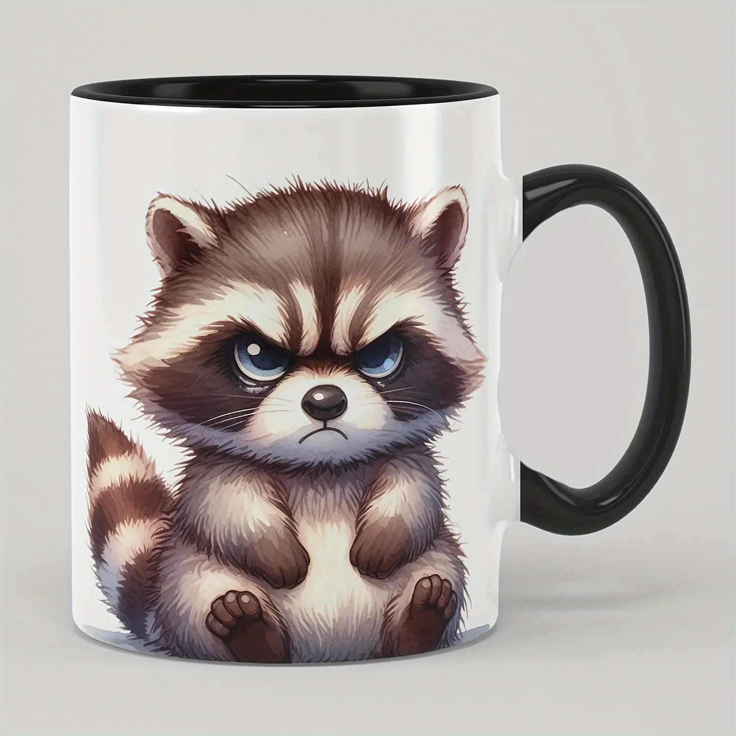 1pc 11OZ Ceramic Coffee Mug with Handle, Single-Sided Printed Large Raccoon Design Water Cup, a Novelty Gift Suitable for Hot Or Cold Drinks, Perfect for Summer And Winter Beverages, Halloween, Christmas, Weddings, Birthdays