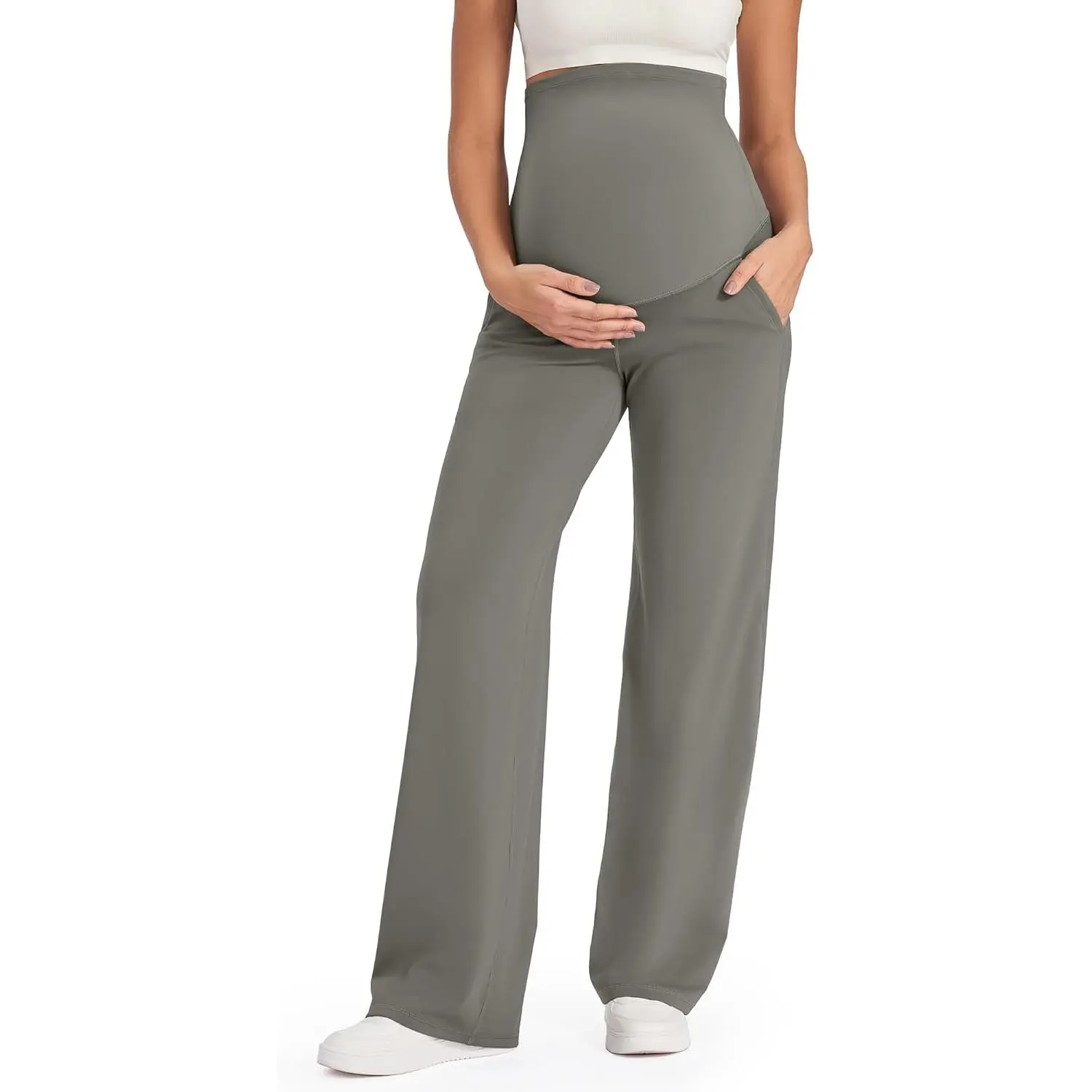 Maternity Pants Over the Belly Yoga Dress Work Stretchy Lounge Pregnancy Wide Leg Trousers with Pockets clothing top shorts outfit