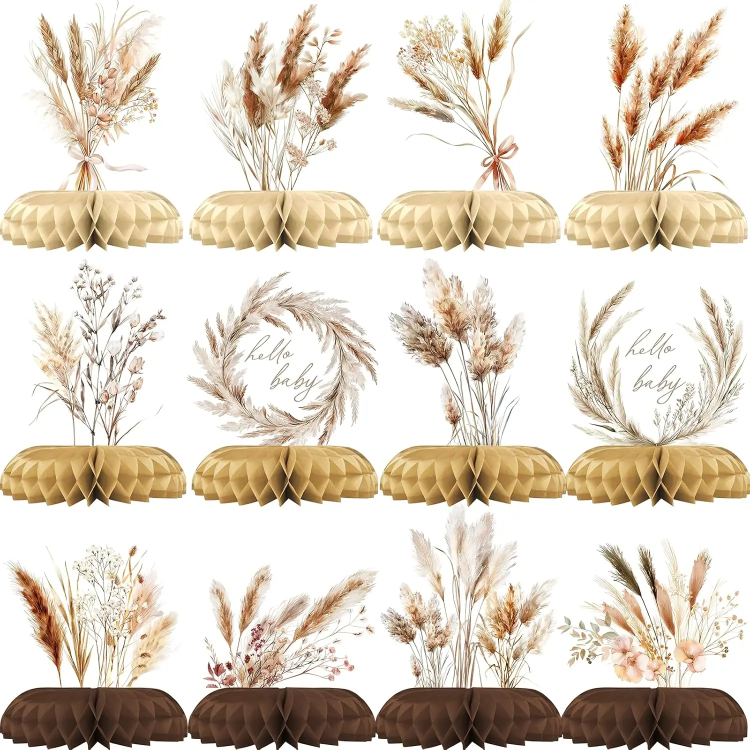 Boho Pampas  Shower Centerpieces - 12 count Neutral Dried Flower  Table Decorations for Rustic  Shower, Gender Neutral Party,   Theme