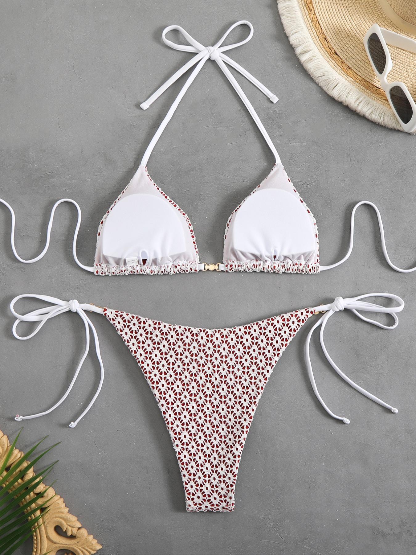 Women's Contrast Lace Bikini Set, Sexy Fashion Chic Swimwear Set for Beach Holiday Vacation, Ladies Swimsuit for All Seasons