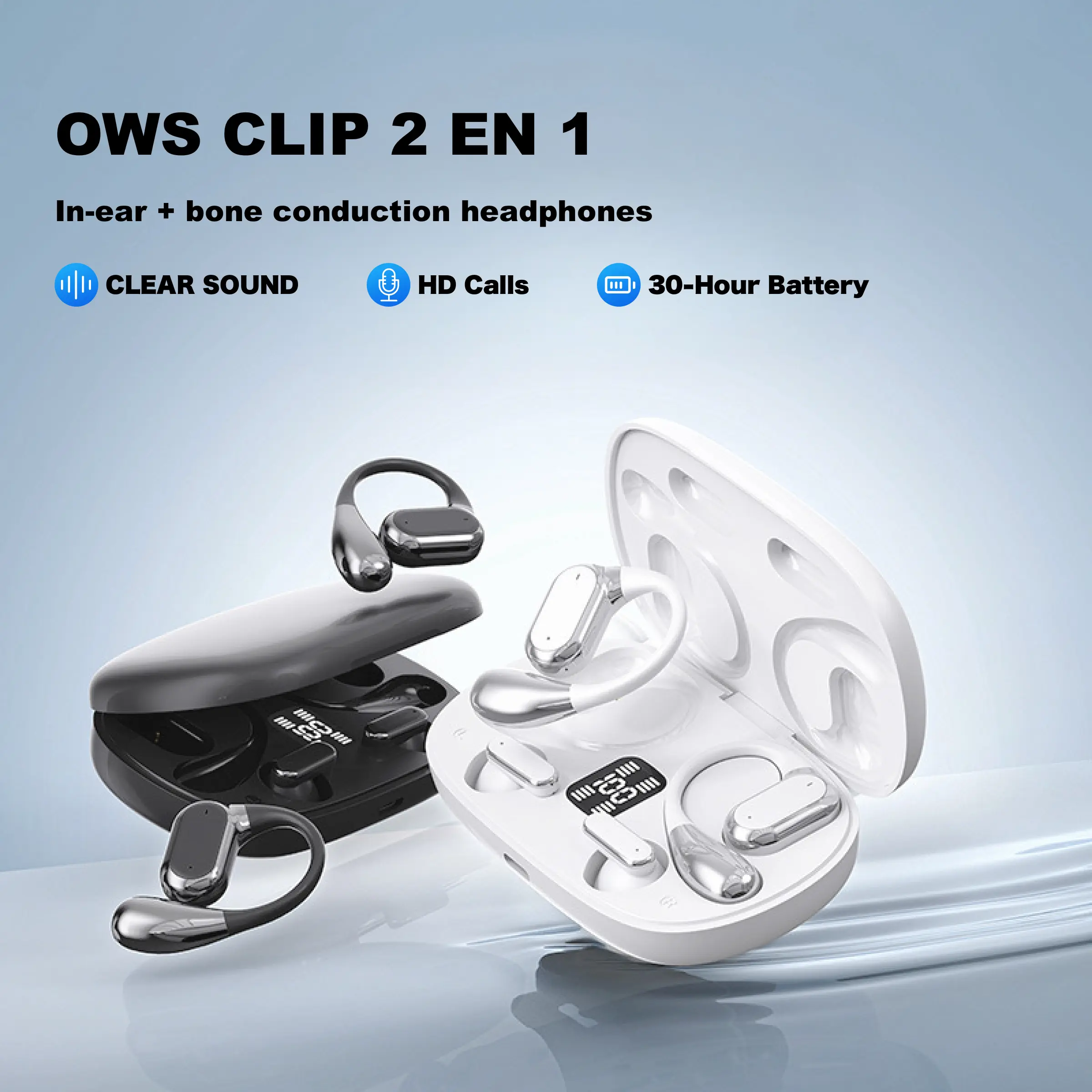 Q25 True Wireless Earbuds with Detachable Earhooks, Bluetooth 5.4 TWS Headphones, Smart LED Display, Magnetic Charging, Noise Cancelling Mini Headset for Couples, Sports, Sleep, Music, Gaming, iOS Android