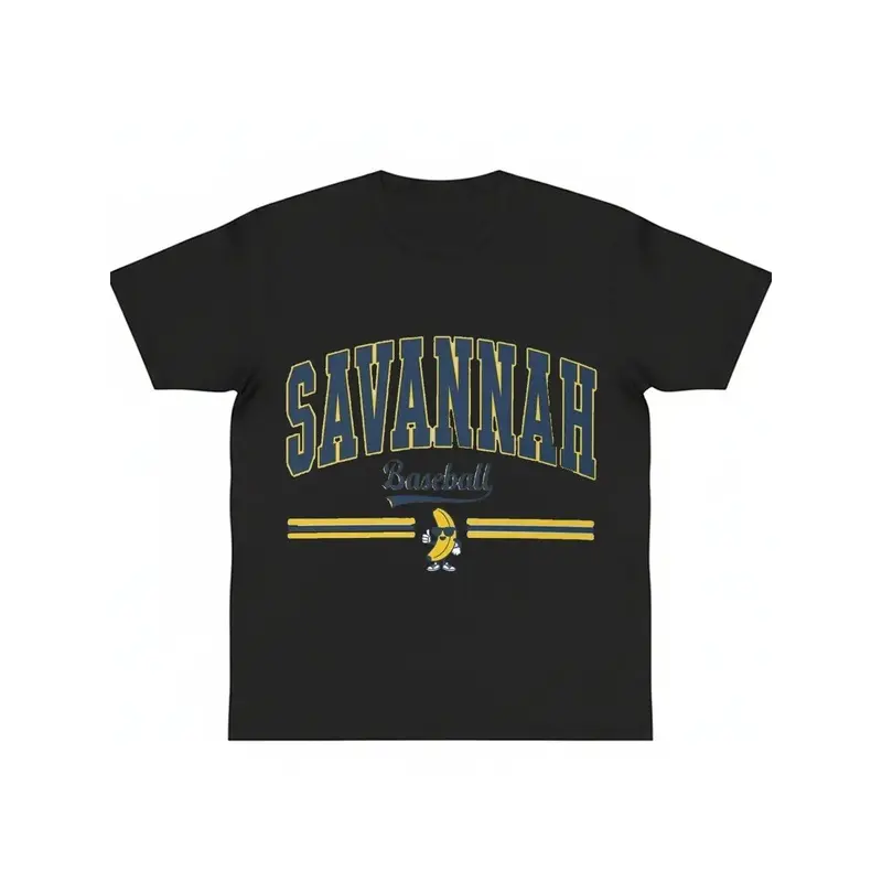 Vintage Savannah Banana Baseball Graphic Short-Sleeve Cotton T-Shirt for Men, Black Casual Summer Sports Top, Shortsleeve