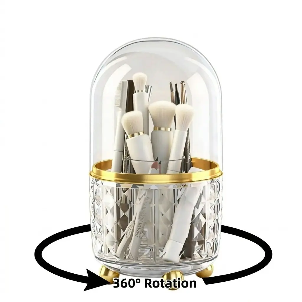 360 degree rotating makeup brush holder, lipstick and eyebrow pencil storage box, Cosmetic Makeup Organizer, creative desktop manager, holiday gift, suitable for bathroom, dressing table and bedroom, is an ideal home storage choice
