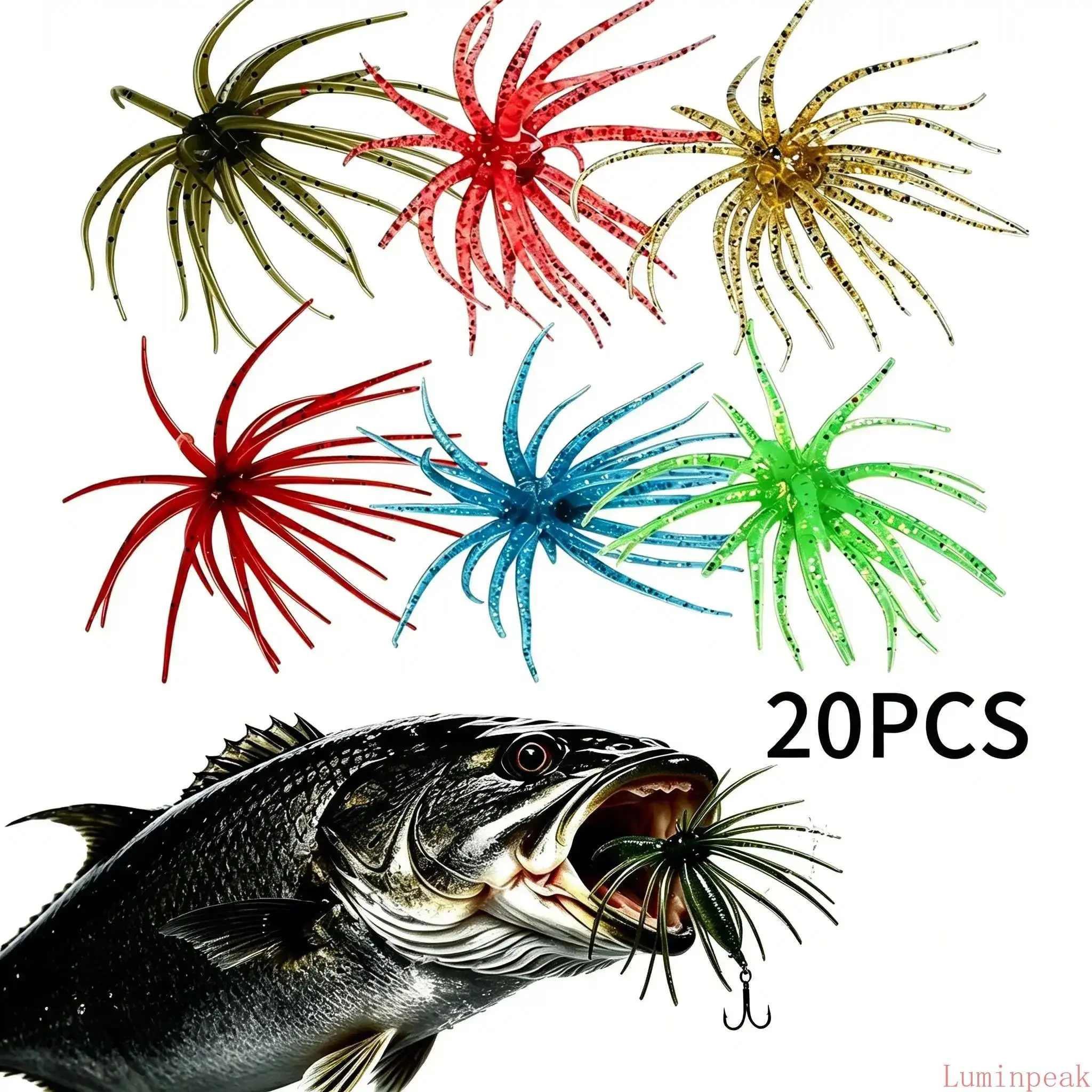 Fishing Lure Kit, 20 Pcs Floating Soft Plastic Sea Urchin Baits with Lifelike Movement, Durable Freshwater Gear for Bass and Predatory Fish, Realistic Look